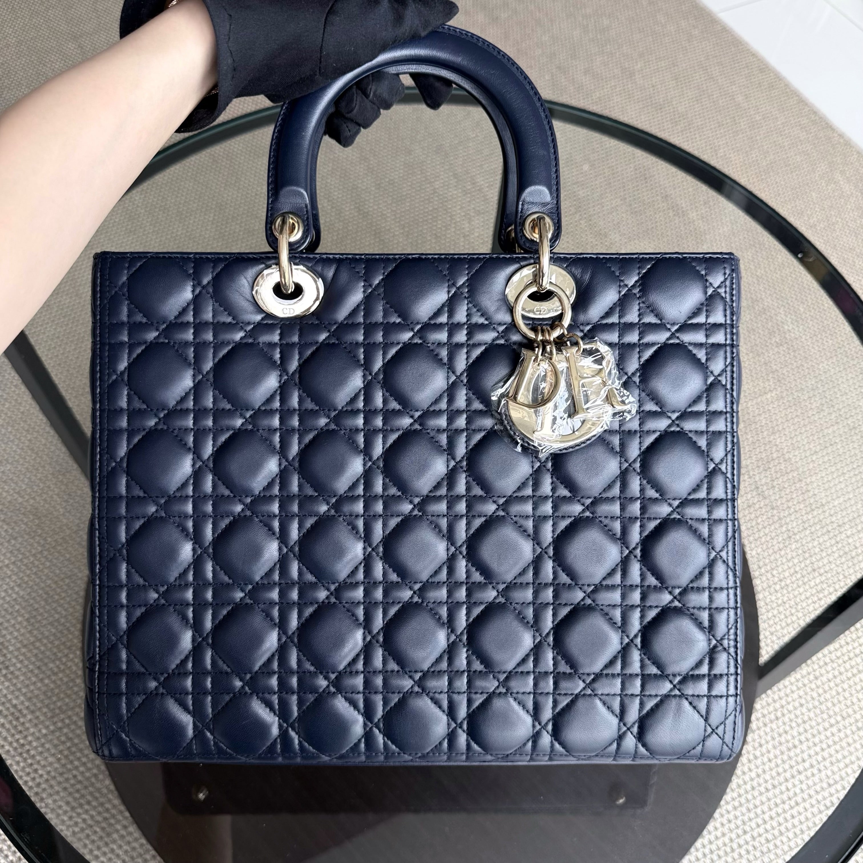 Dior Lady Large Flap - Canange Lambskin Dark Blue Gold Hardware