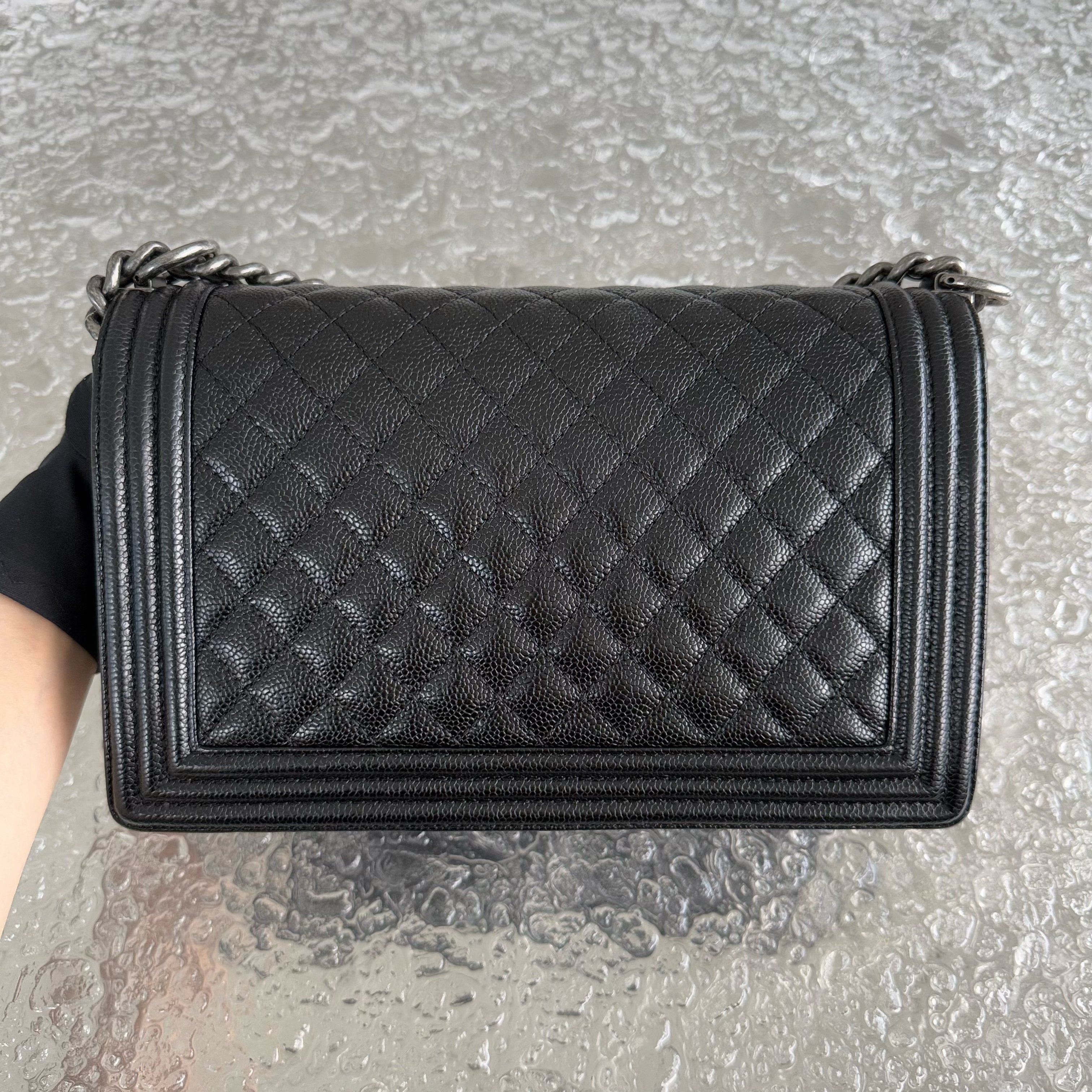 Chanel Boy Medium - Caviar 28CM Quilted Black Ruthenium Silver Hardware Series 20