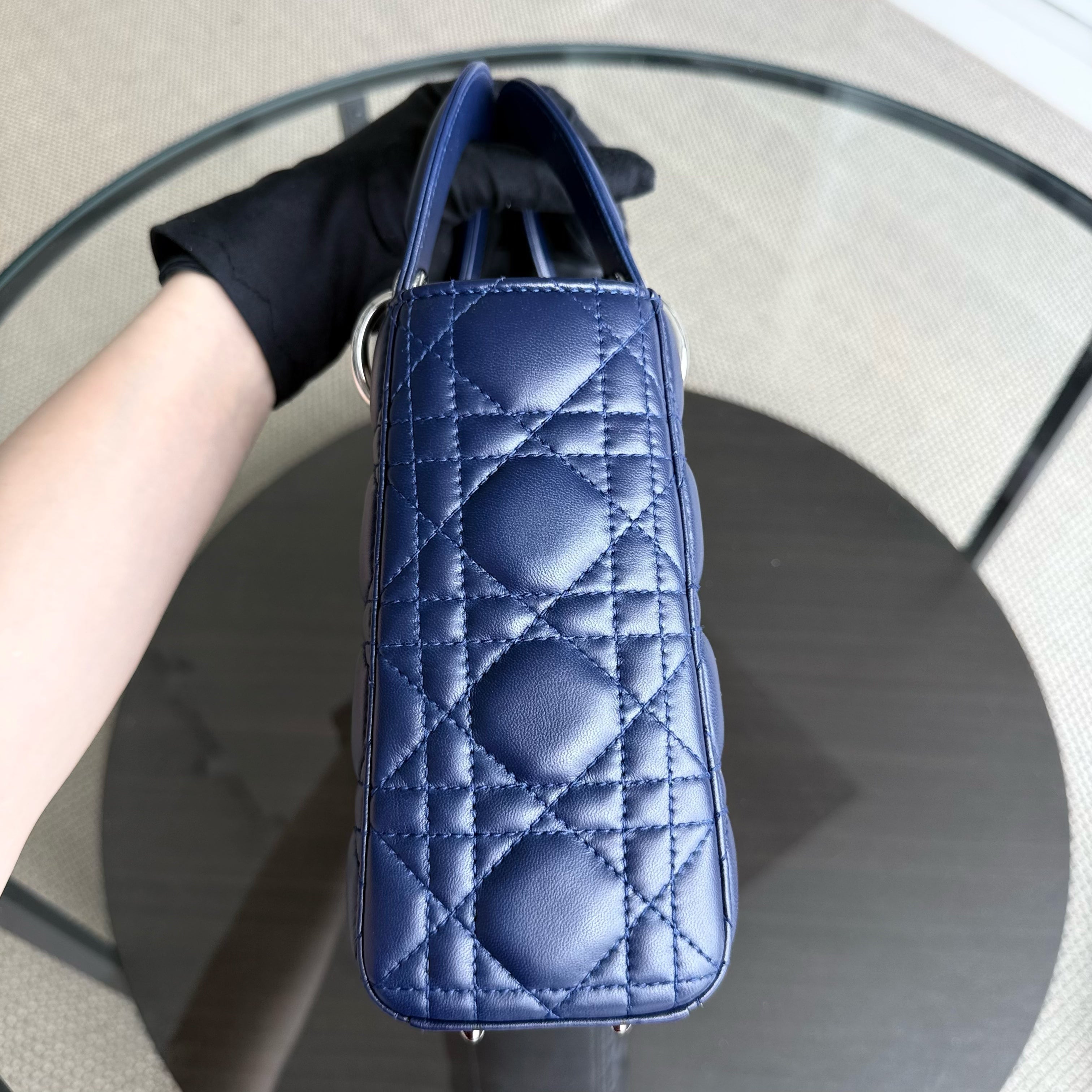 Dior Lady Small - Cannage Lambskin Dark Blue Silver Hardware