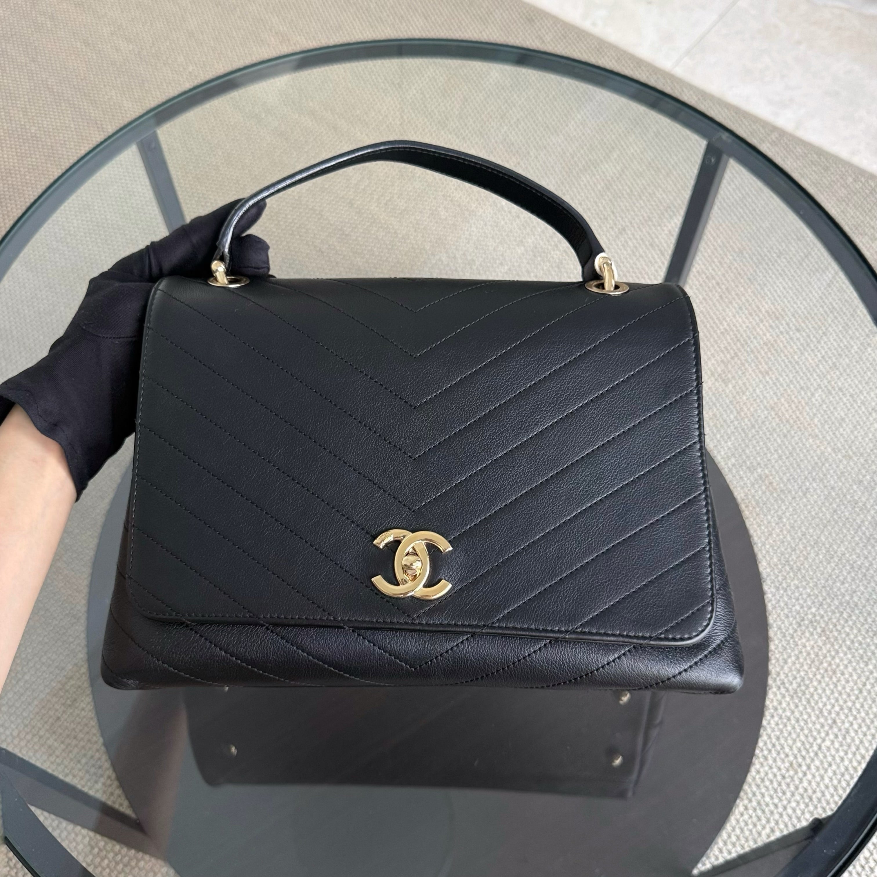 Chanel Handle Large - Caviar Quilted Black Gold Hardware Series 25