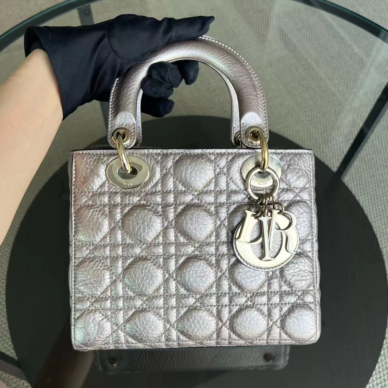 Dior Lady Small Grained Calfskin Metallic Rose Gold Golden Hardware