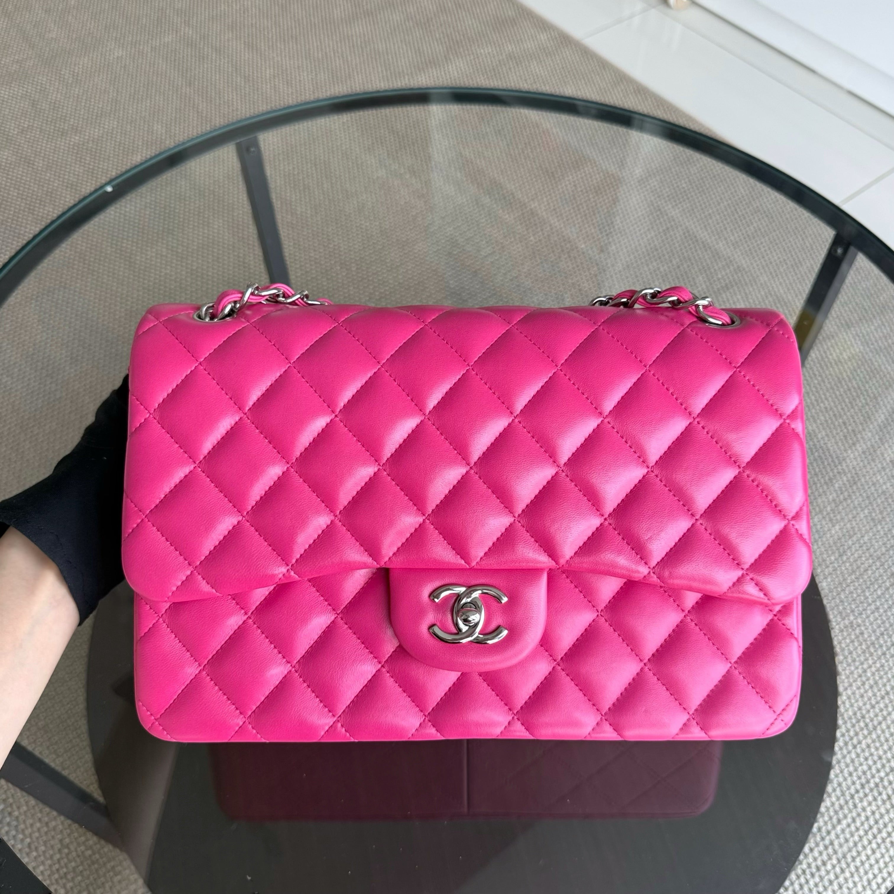 Chanel Classic Flap Jumbo - Double Flap 30CM Quilted Lambskin Pink Silver Hardware Series 19