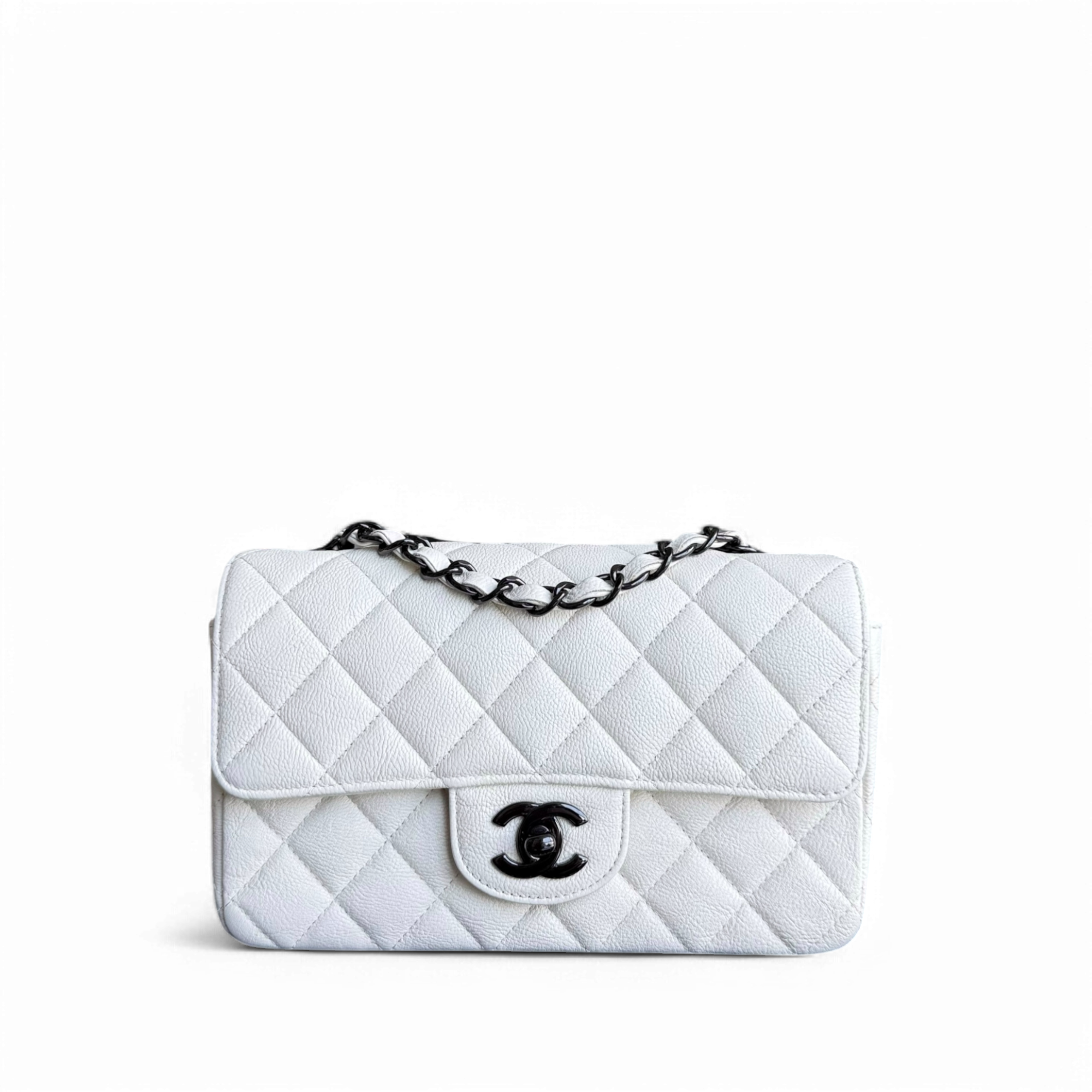 Chanel Classic Flap Mini - Caviar 20CM Quilted White Black Hardware Series 24