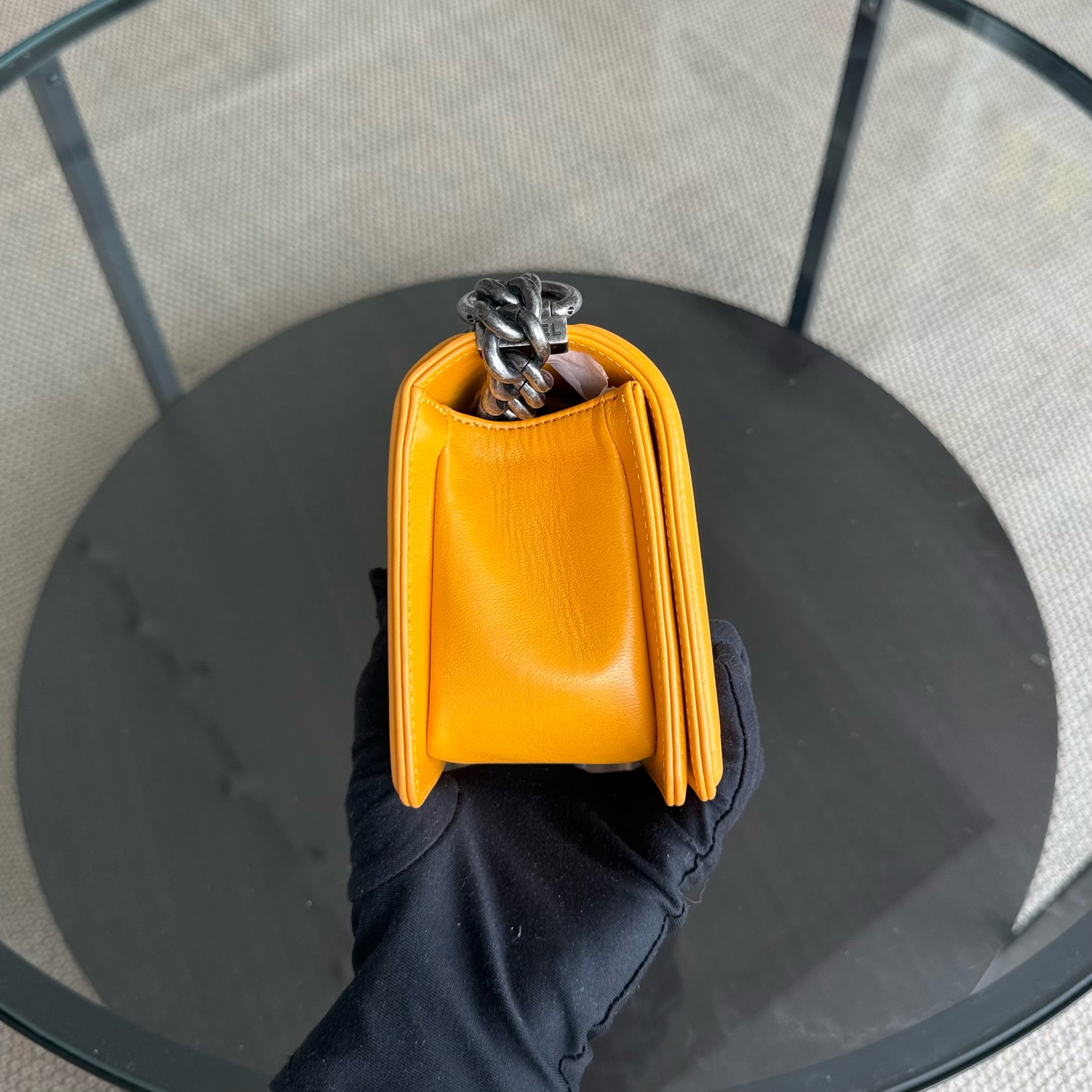 Chanel Boy Small - Small Stingray Yellow Mustard Ruthenium Silver Hardware Series 21