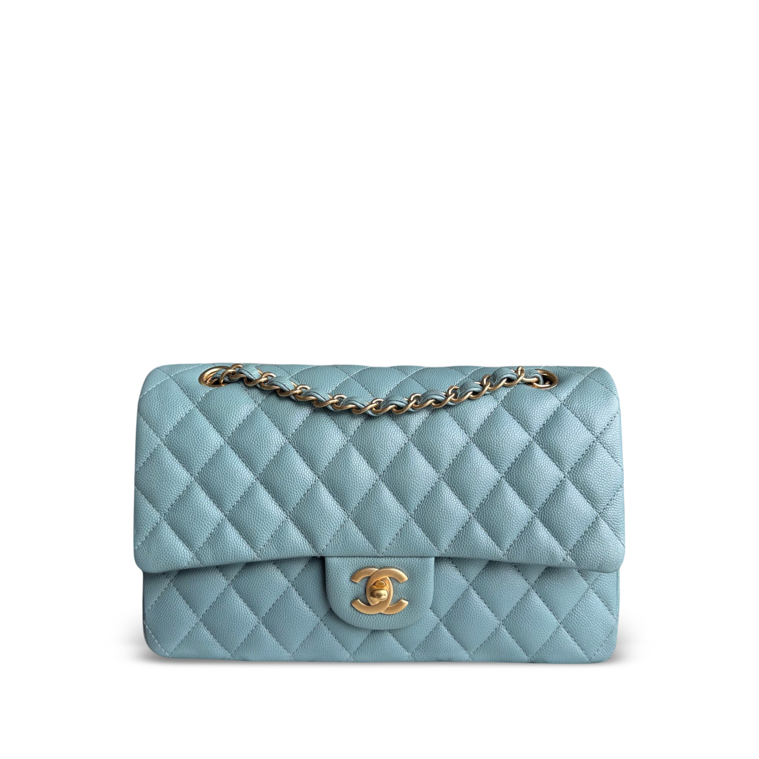 Chanel Classic Flap Medium - Caviar 25CM Quilted Grained Calfskin Light Blue Gold Hardware Series 25