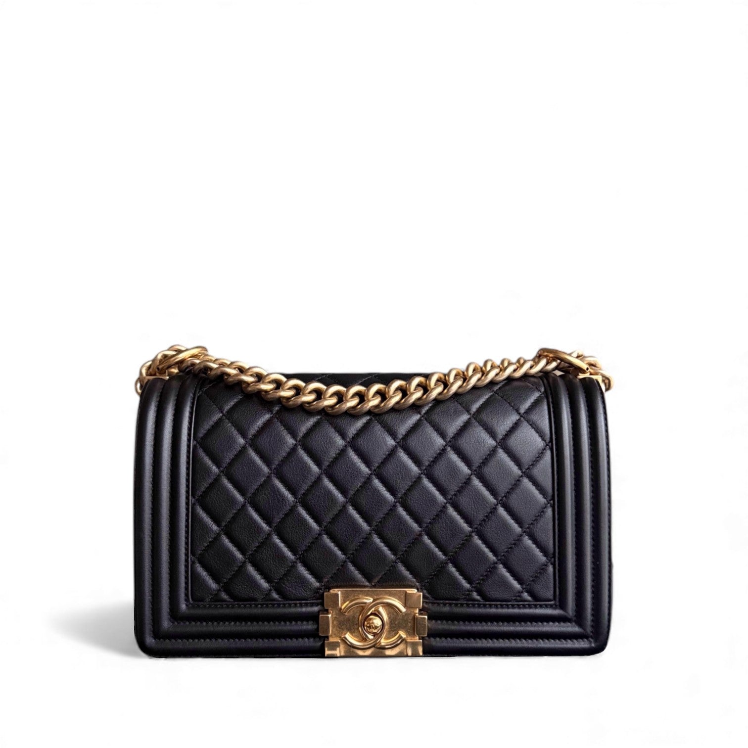 Chanel Boy Medium - Calfskin 25CM Quilted Black Gold Hardware Series 20