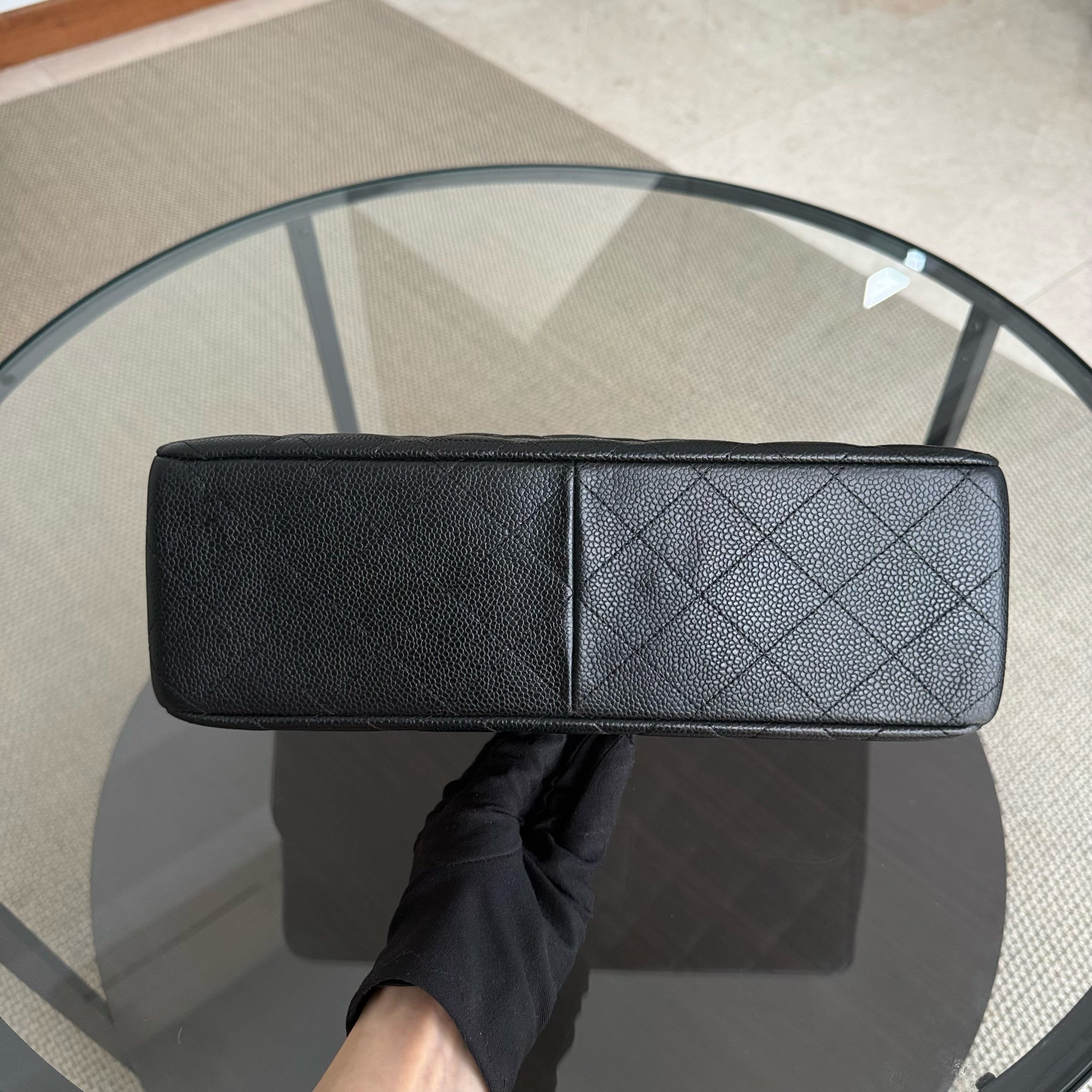 Chanel Classic Flap Jumbo - Caviar 30CM Double Flap Quilted Grained Calfskin Black Gold Hardware