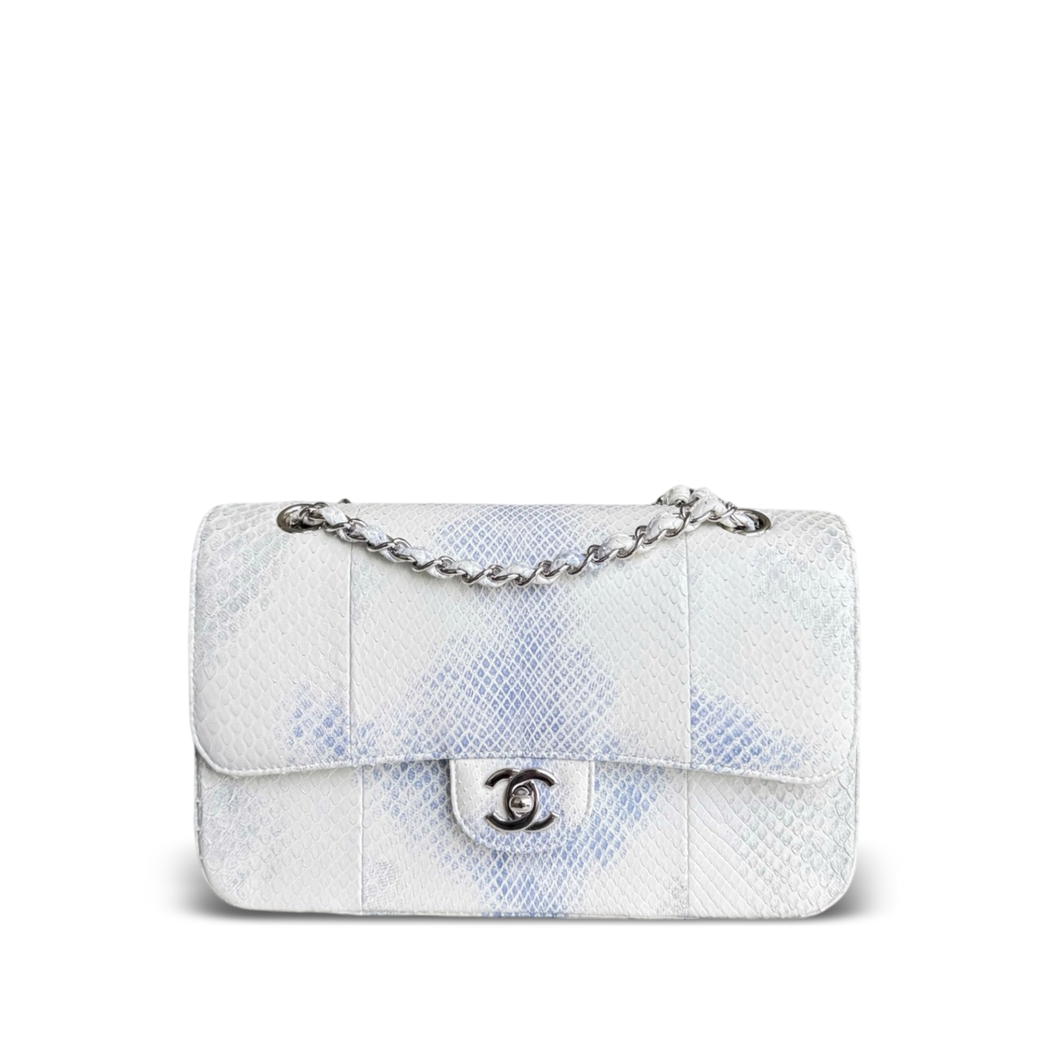 Chanel Classic Flap Medium - Python 25CM Quilted White Silver Hardware Series 23