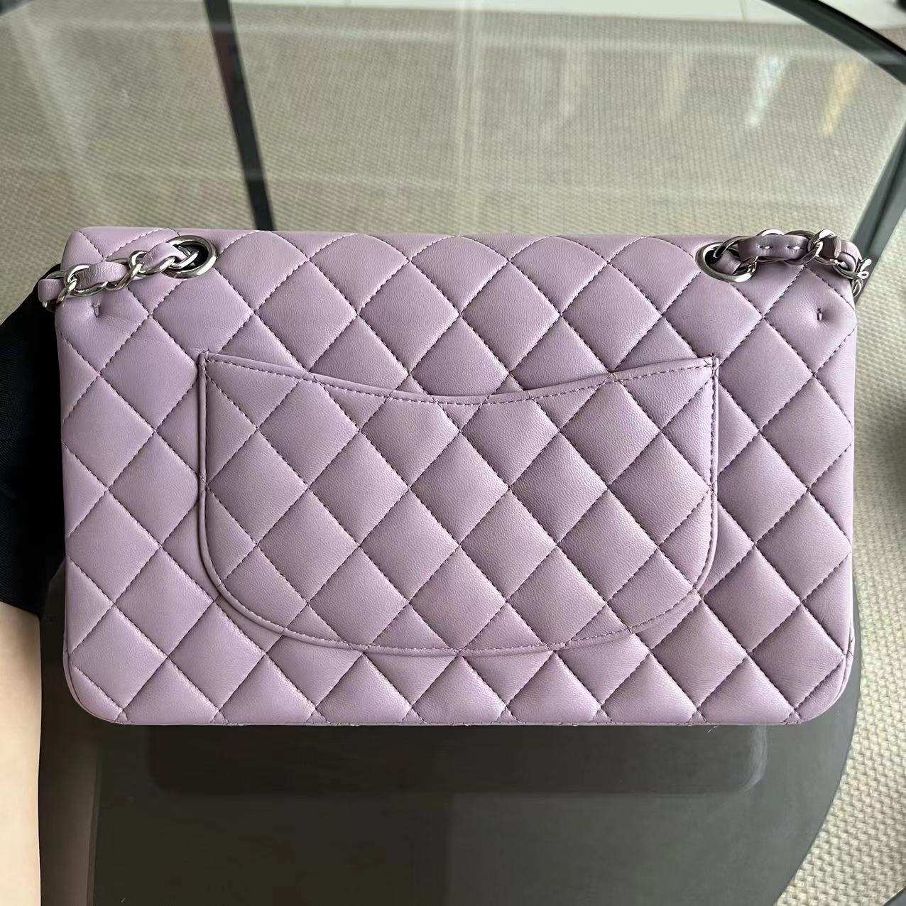 Chanel Medium Classic Flap Double Flap Quilted Lambskin Violet Silver Hardware Series 17