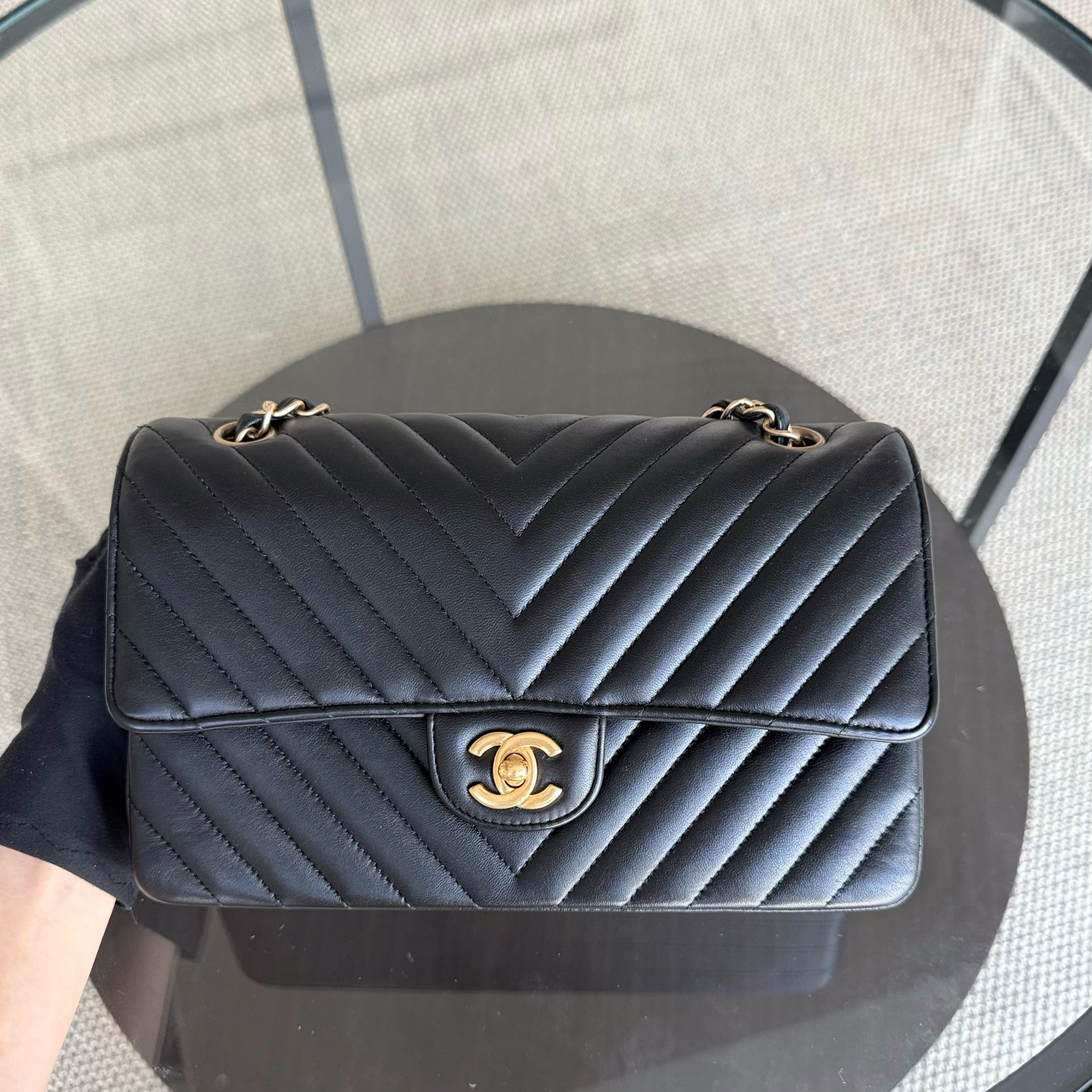Chanel Classic Flap Medium - 25CM Chevron Lambskin Black Gold Hardware Series 27