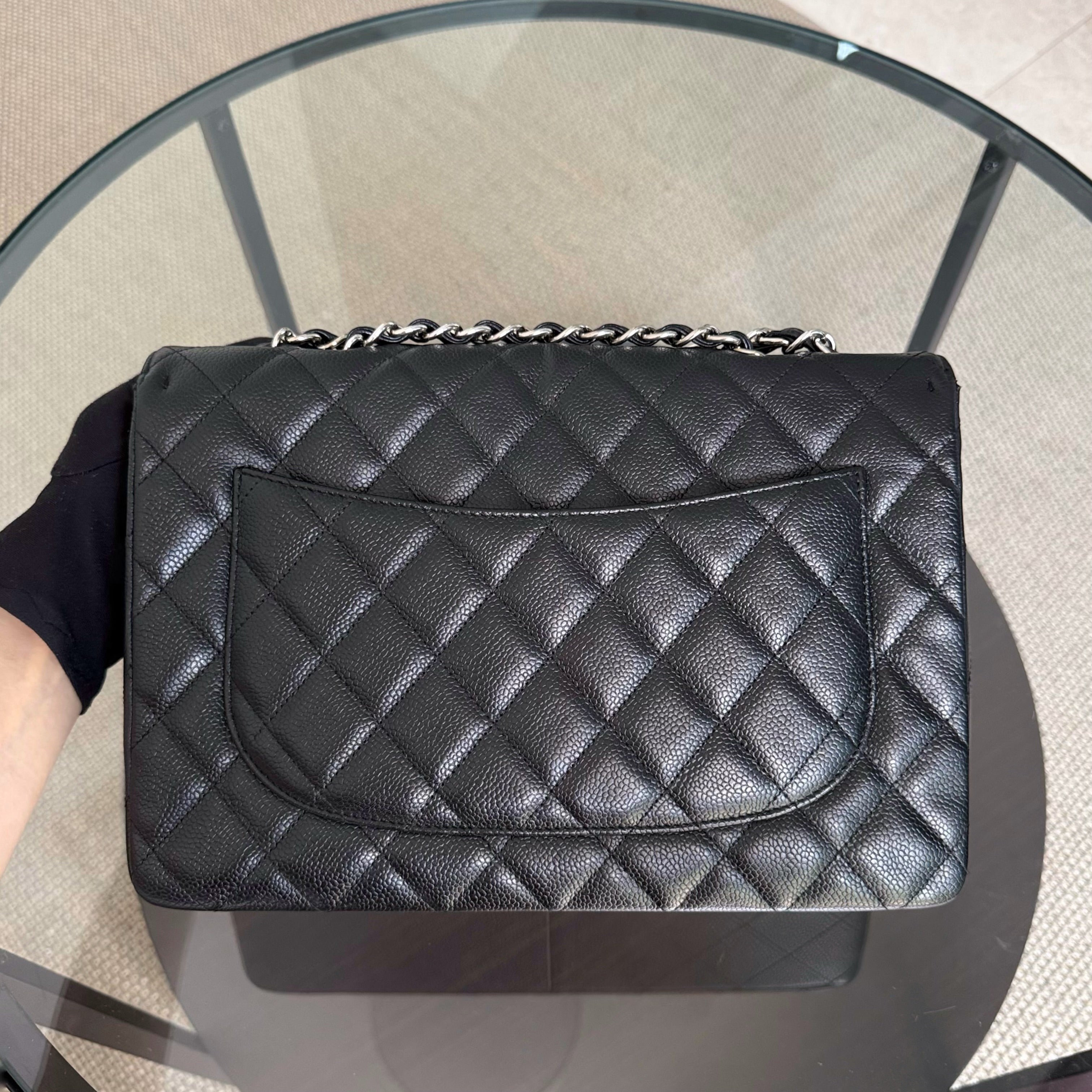 Chanel Classic Flap Jumbo - Caviar 30CM Single Flap Quilted Black Silver Hardware
