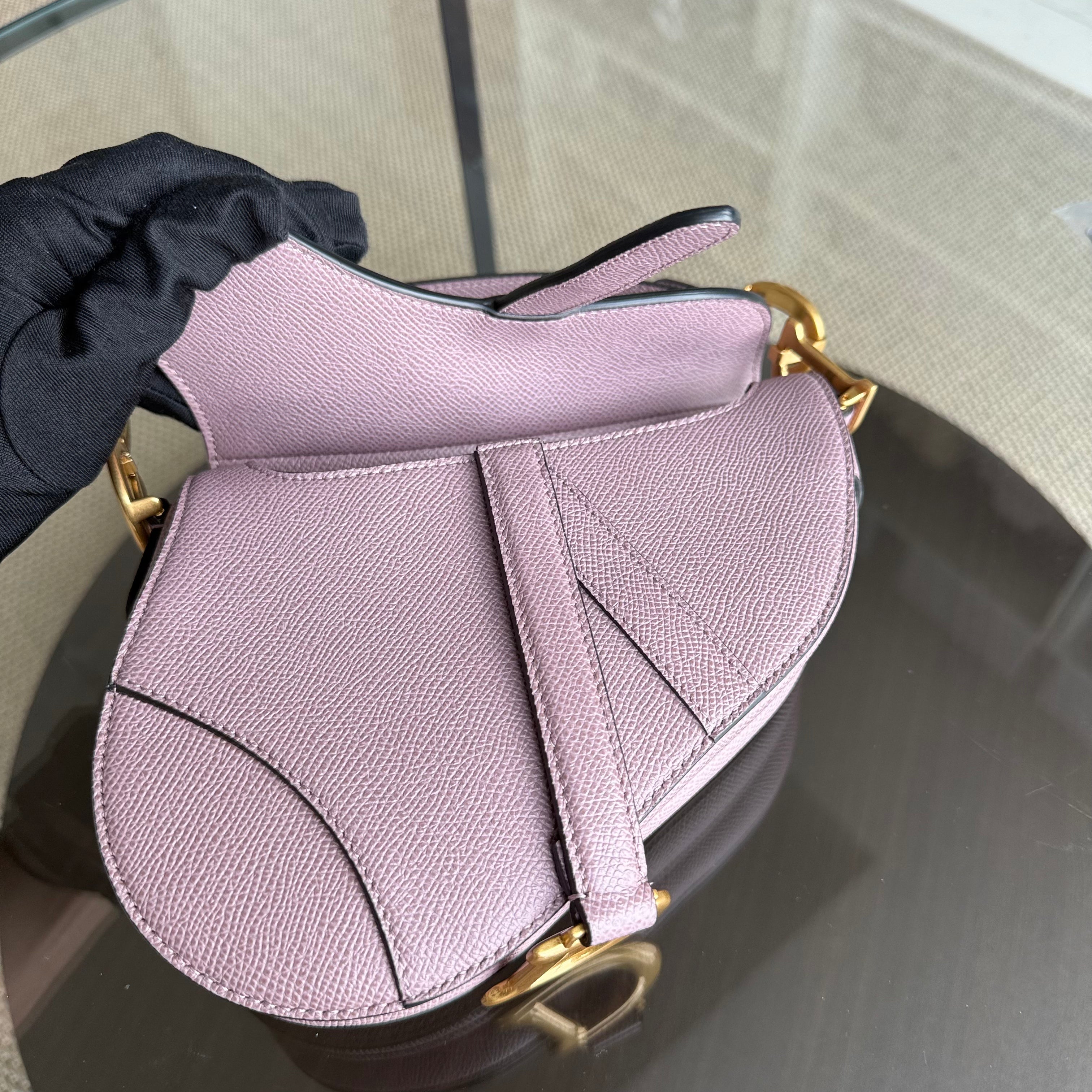 Dior Saddle Small - Grained Calfskin Adjustable Starp Nude Pink Gold Hardware