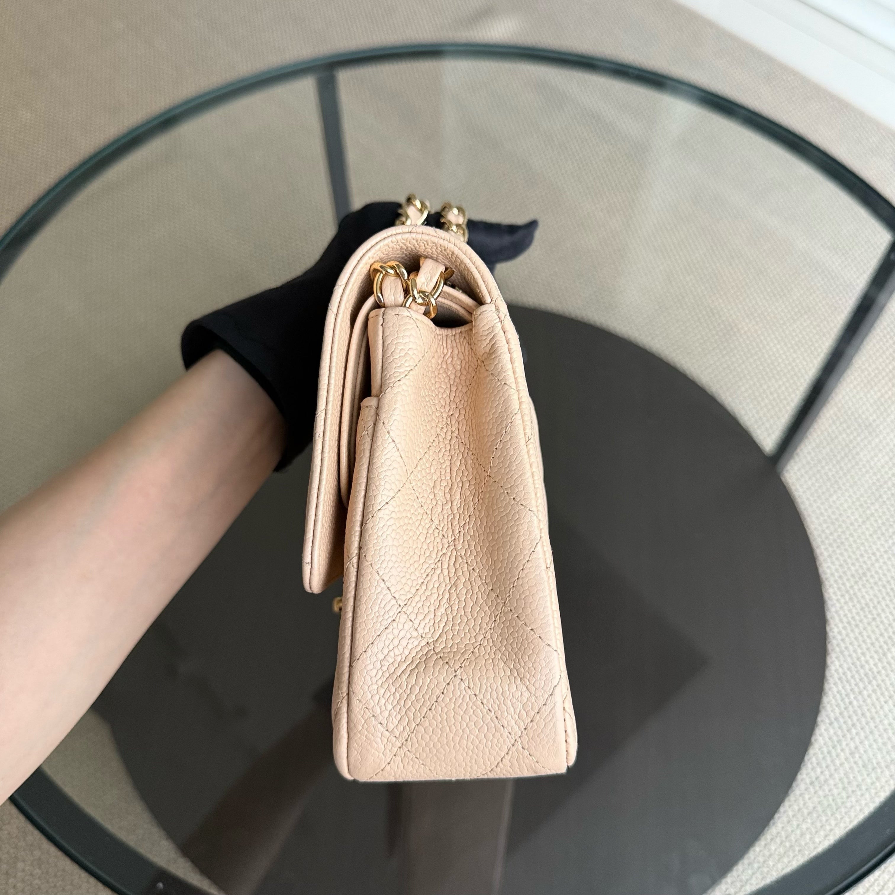 Chanel Classic Flap Medium - Caviar 25CM Quilted Beige 24K Gold Hardware Series 12