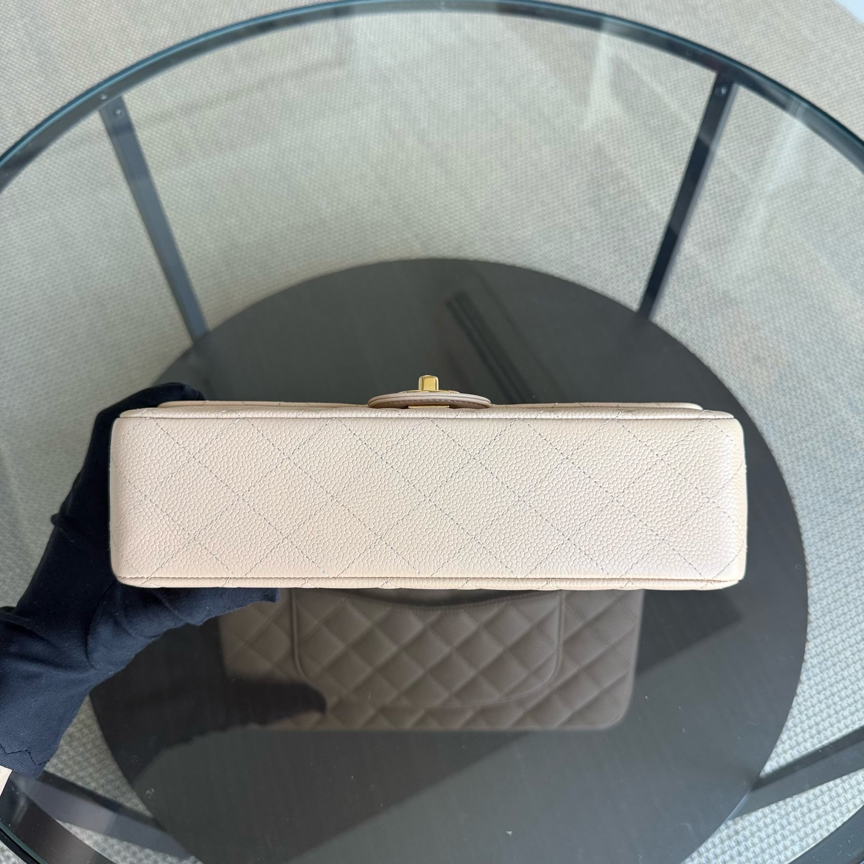 Chanel Classic Flap Medium - Caviar 25CM Quilted Grained Calfskin Beige Gold Hardware Series 15