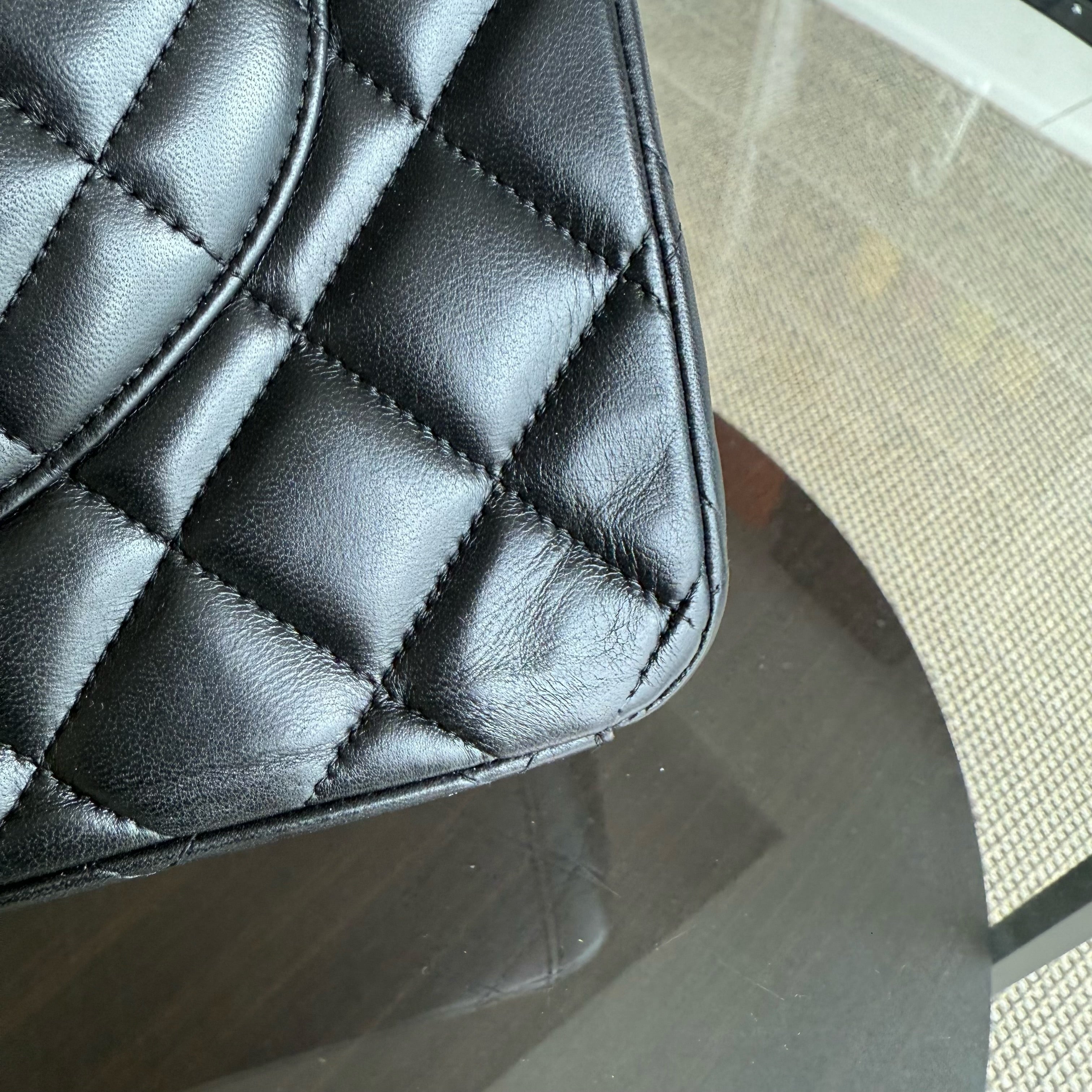 Chanel Classic Flap Maxi - 34CM Quilted Single Flap Lambskin Black Silver Hardware Series 13