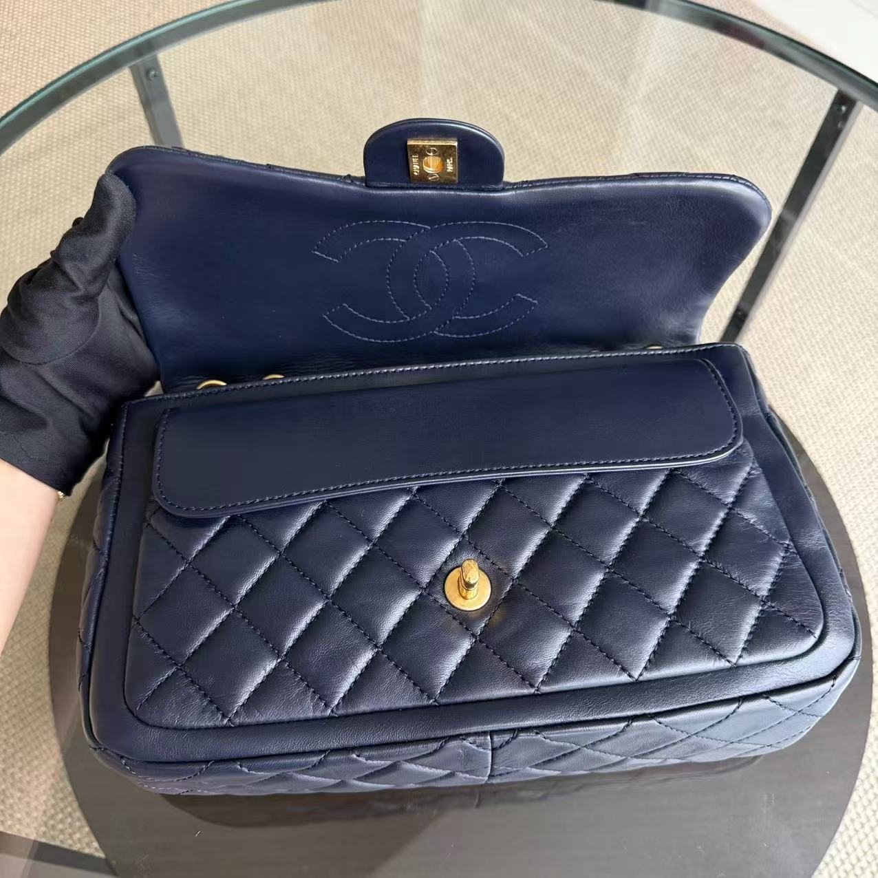 Chanel Quilted Flap - Seasonal Single Flap Lambskin Dark Navy Blue Gold Hardware Series 18