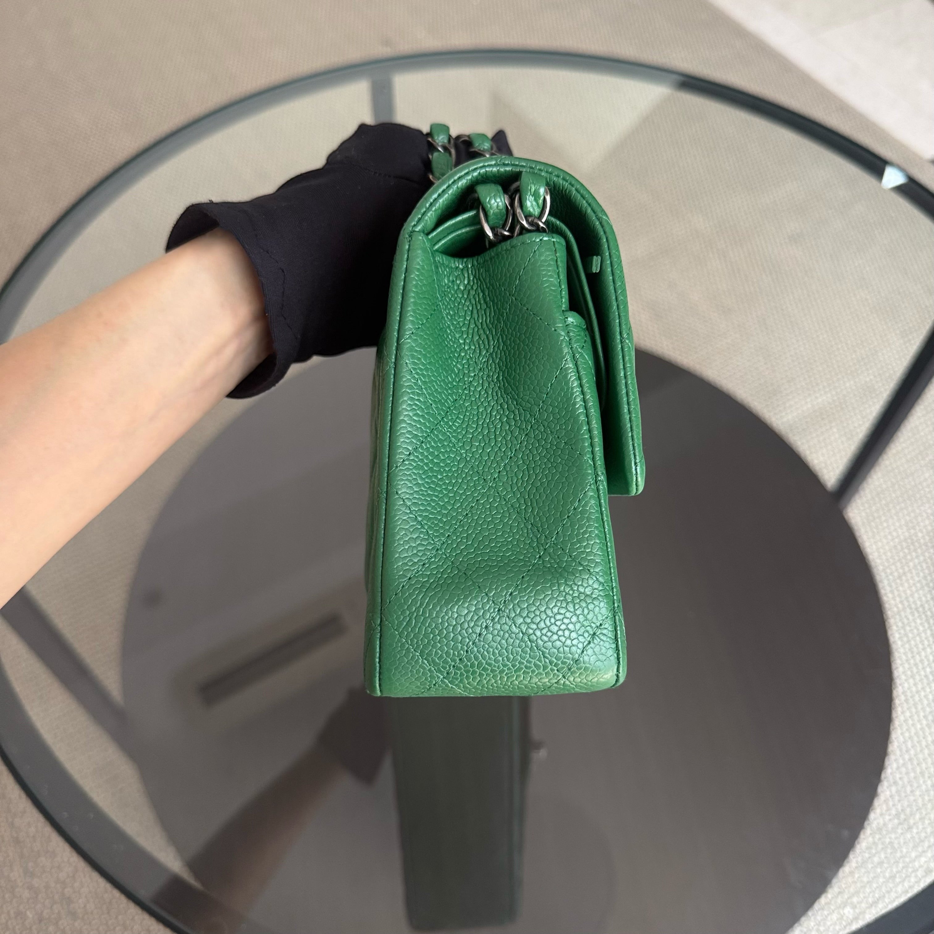 Chanel Classic Flap Medium - Caviar 25CM Quilted Double Flap Green Silver Hardware Series 21