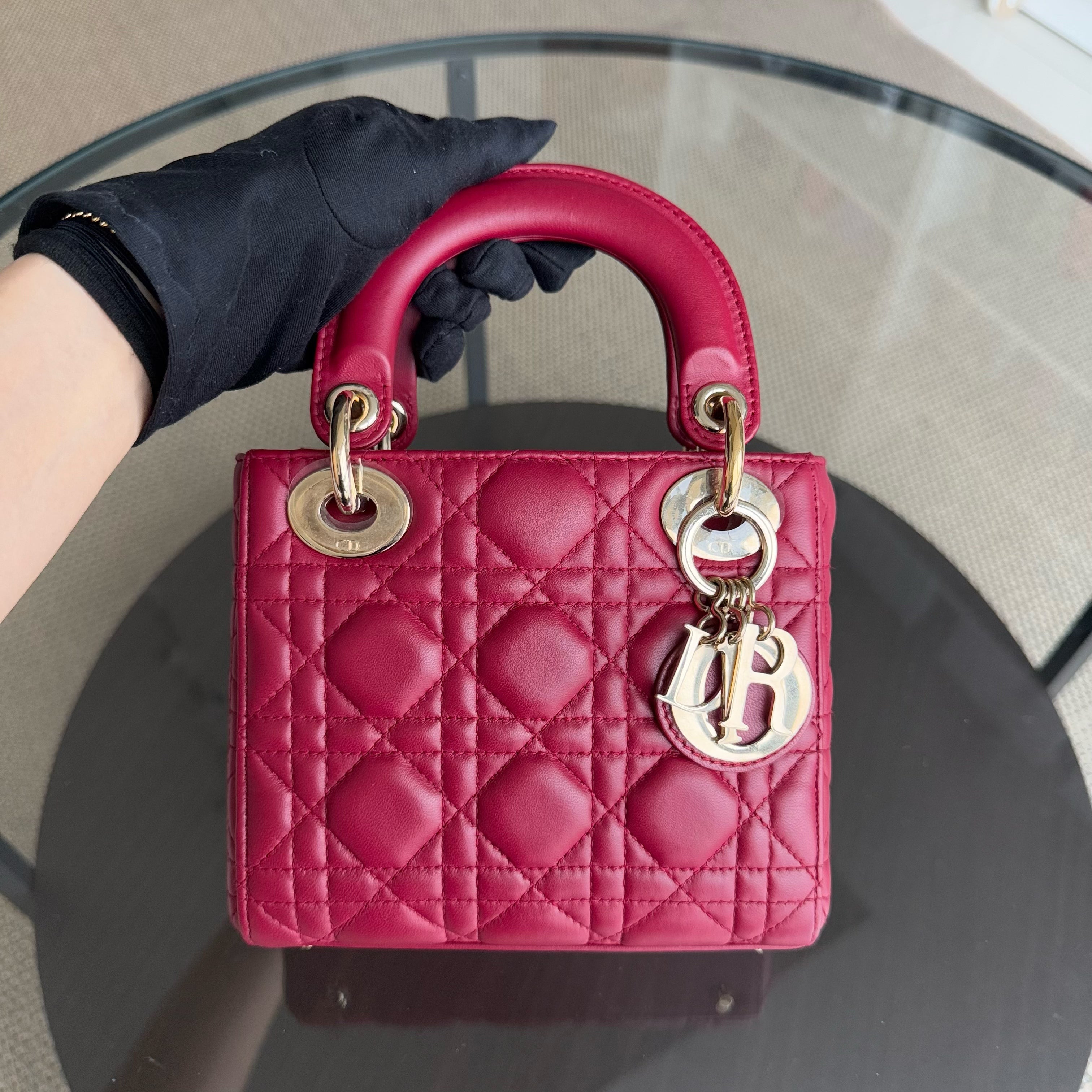 Dior Lady Mini - Cannage Lambskin Red Gold Hardware Chain Strap