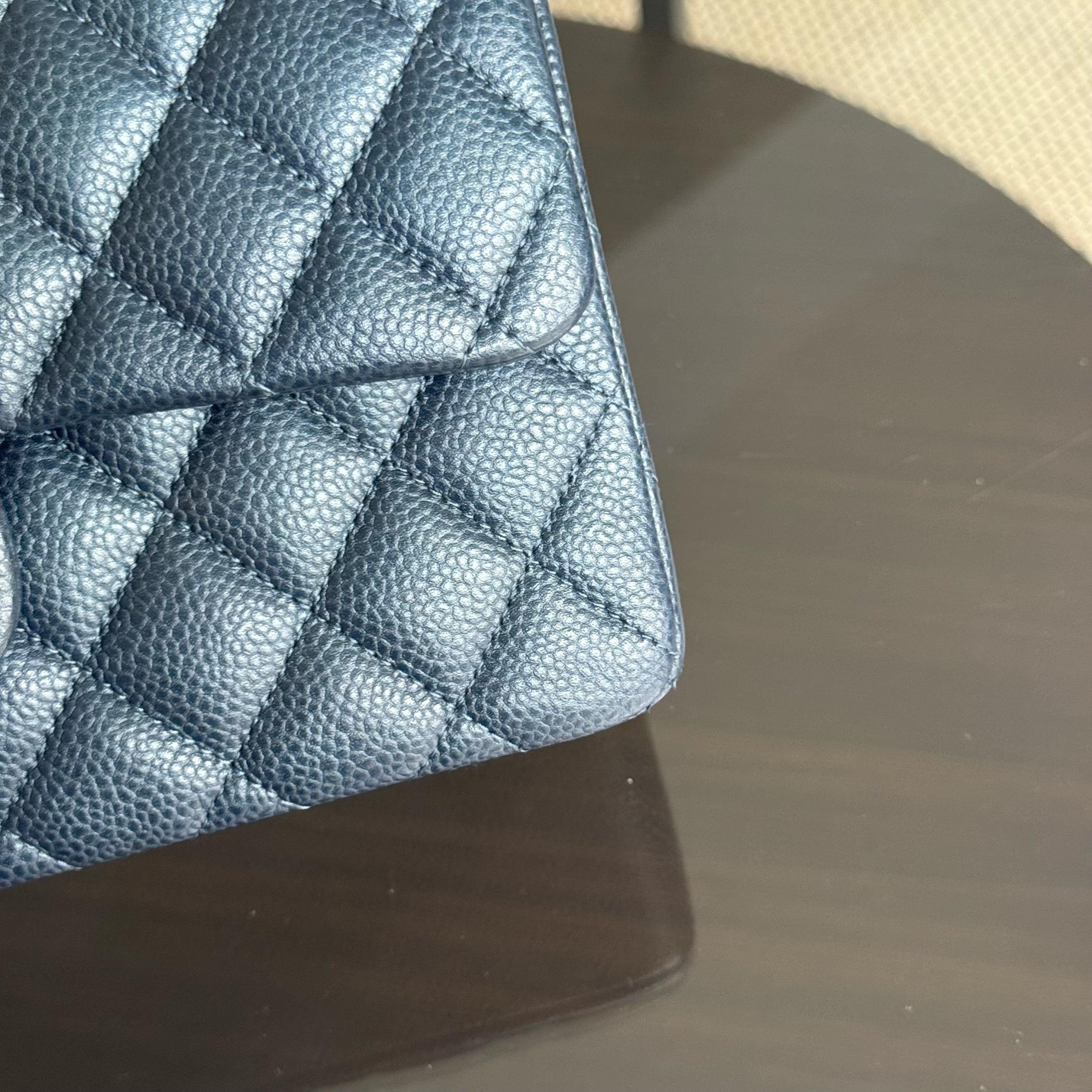 Chanel Classic Flap Small - Caviar 23CM Quilted Blue Gold Hardware Series 25