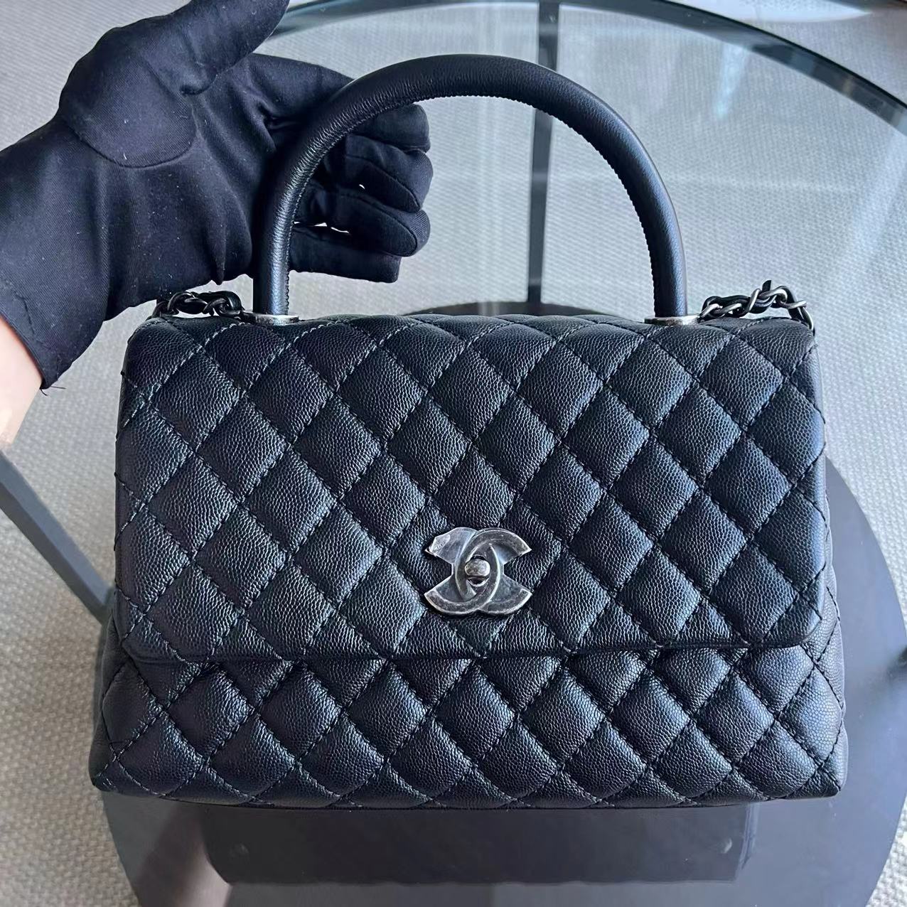 Chanel Coco Handle - Caviar Medium Quilted Black Ruthenium Sivler Hardware Series 22