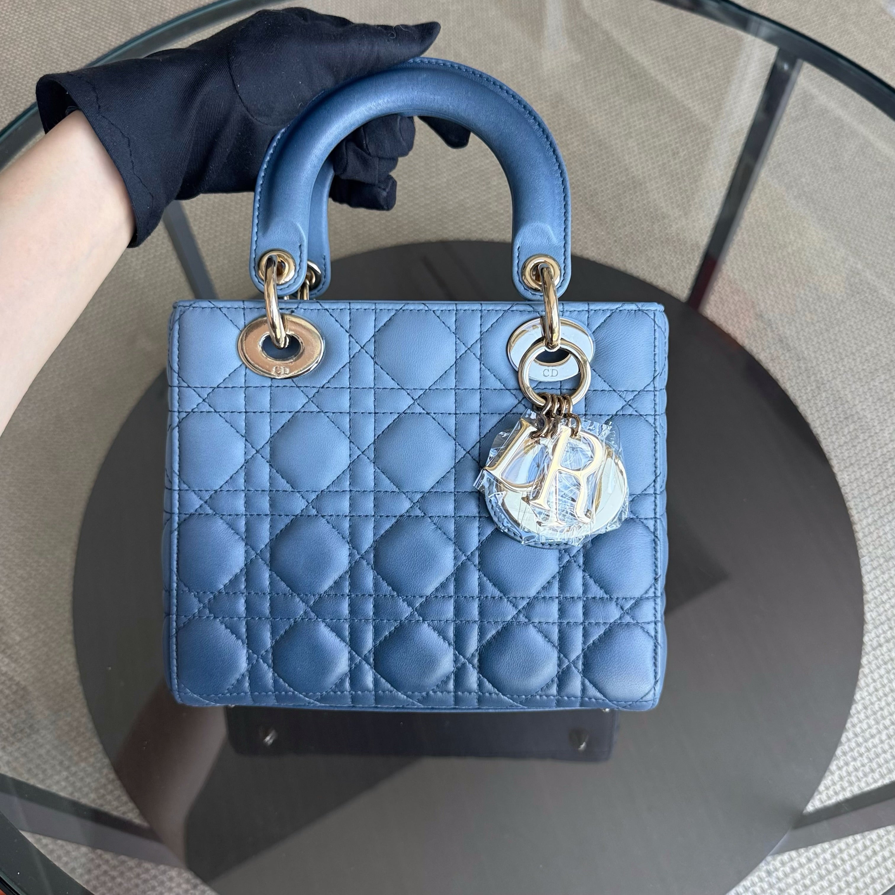 Dior Lady Small Flap - Cannage Lambskin Blue Gold Hardware MyABC