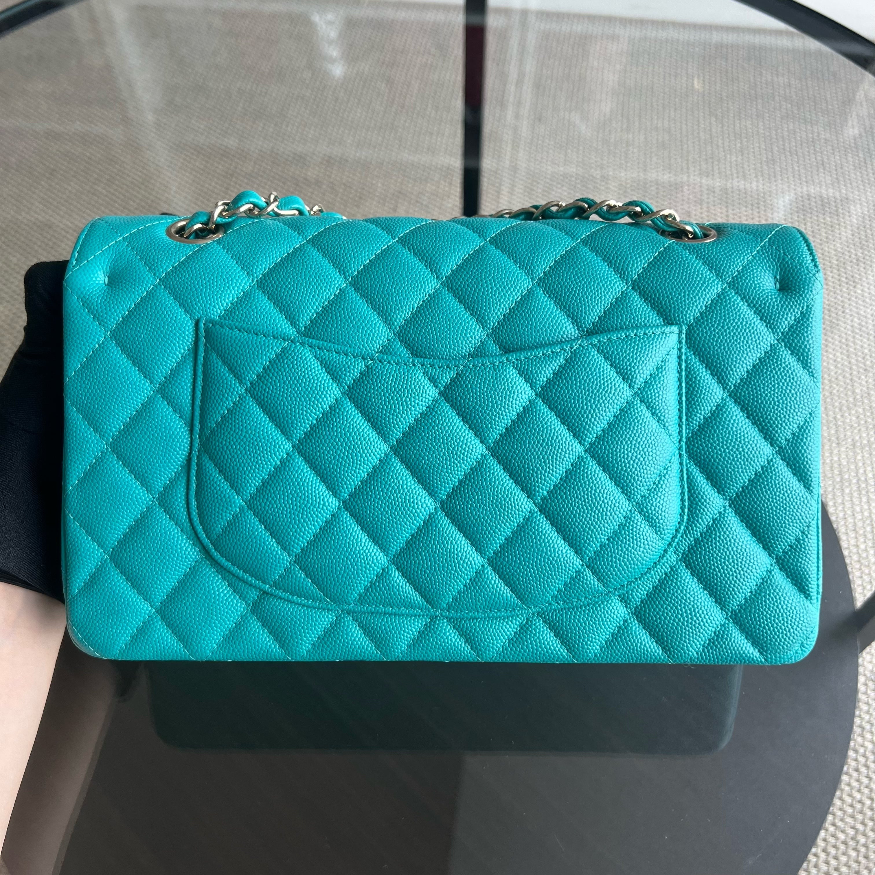 Chanel Classic Flap Medium - Caviar 25CM Quilted Cyan Blue Gold Hardware Series 23