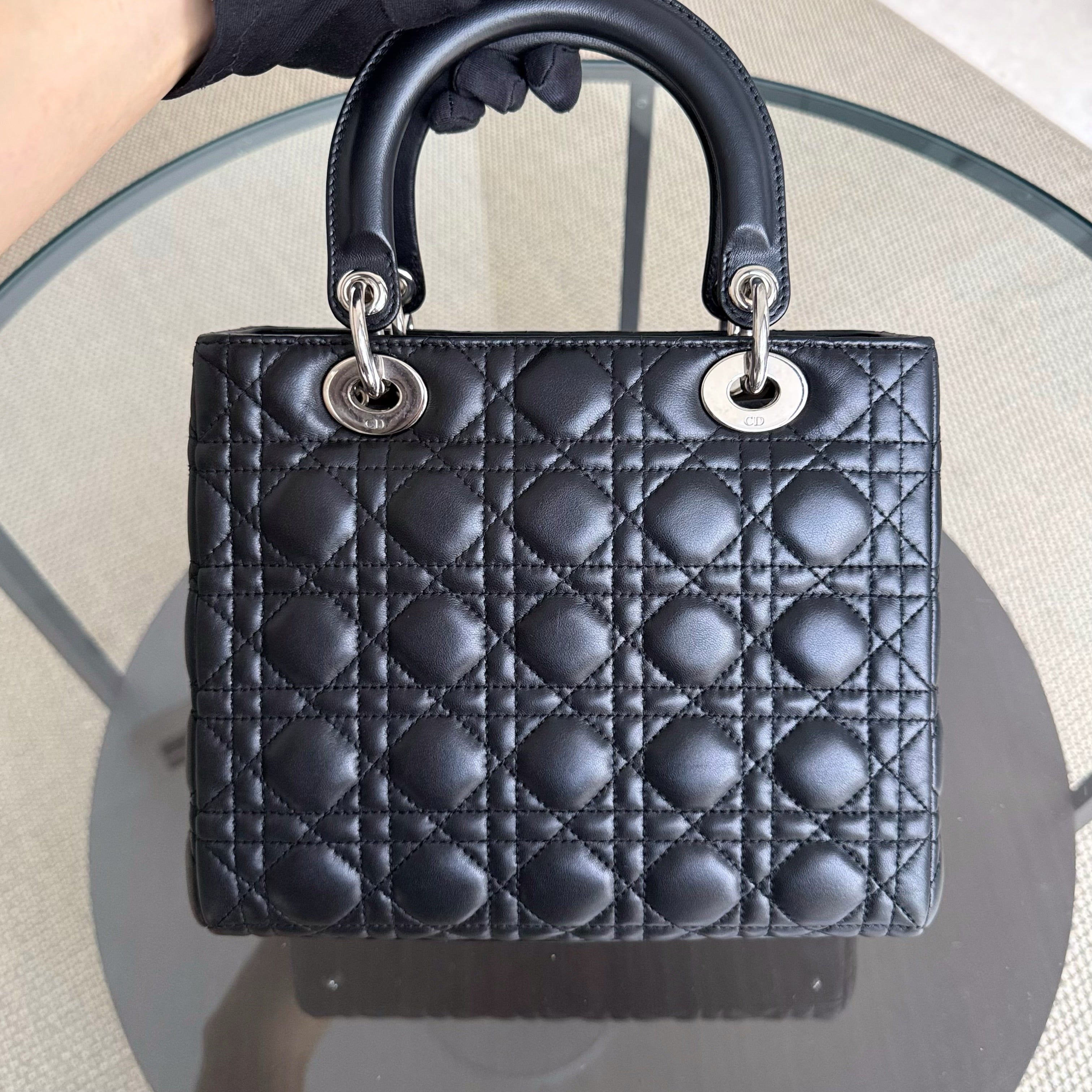 Dior Lady Medium - Cannage Lambskin Black Silver Hardware