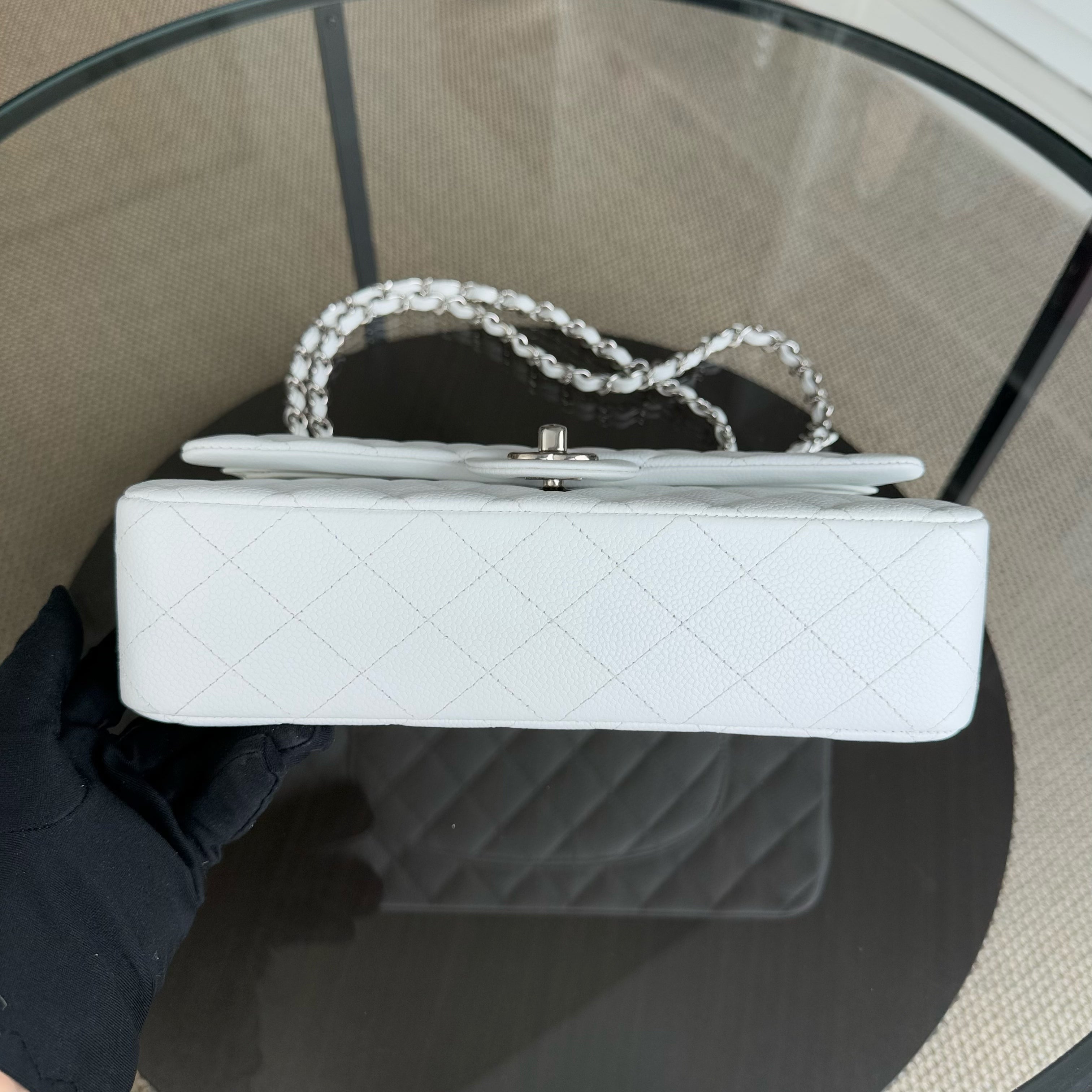 Chanel Classic Flap Medium - Caviar 25CM Quilted Snow White Silver Hardware Series 19