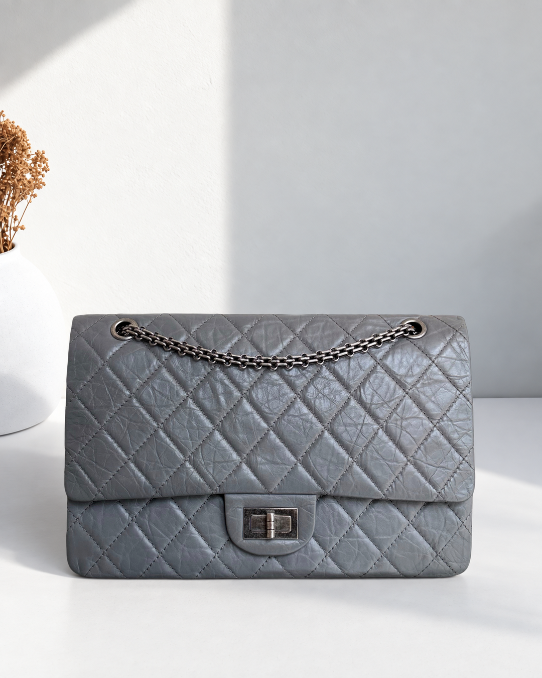 Chanel 2.55 Reissue 227 - Quilted Aged Calfskin Gray Grey Ruthenium Silver Hardware Series 12