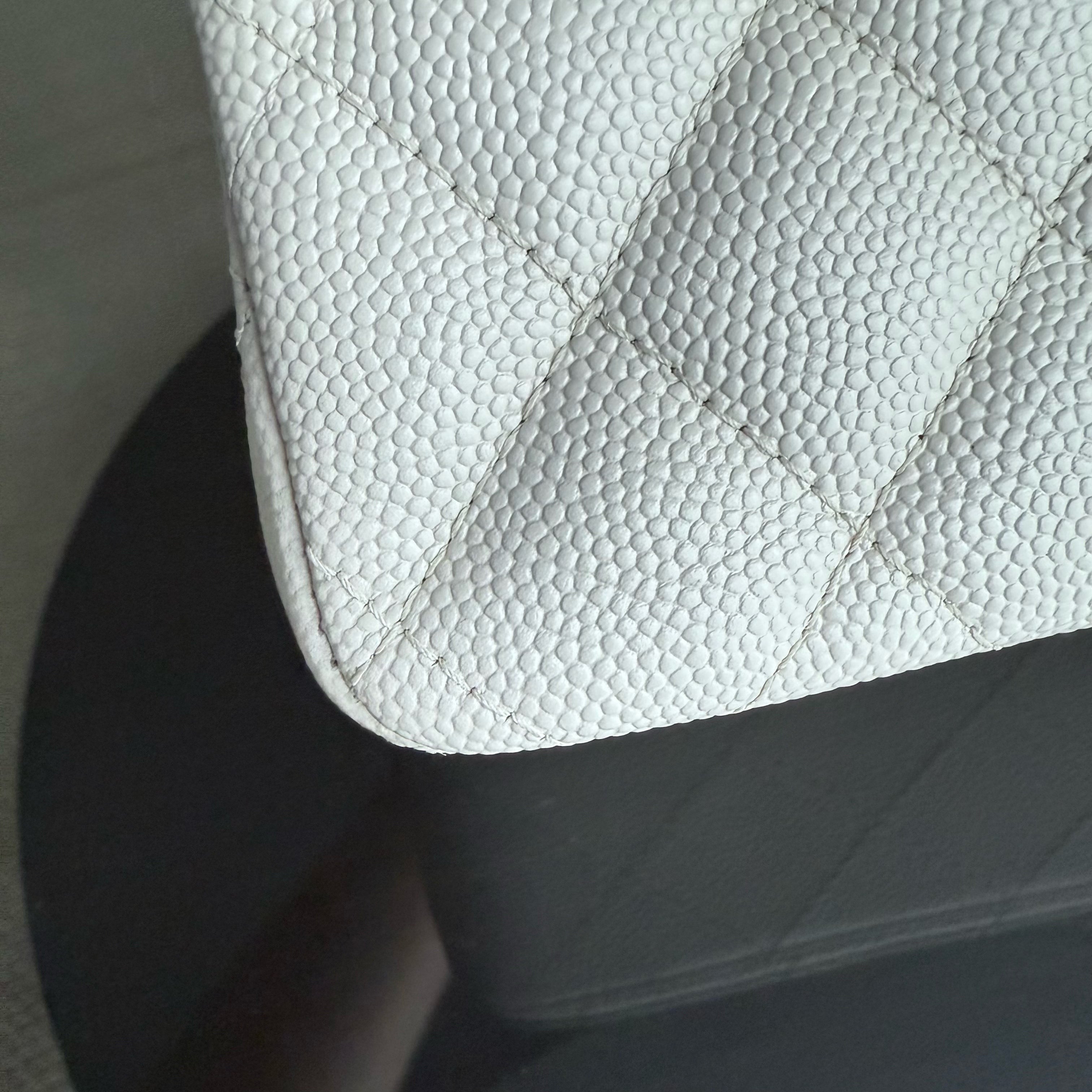 Chanel Classic Flap Small - Caviar 23CM Quilted Grained Calfskin White Light Gold Hardware Microchipped
