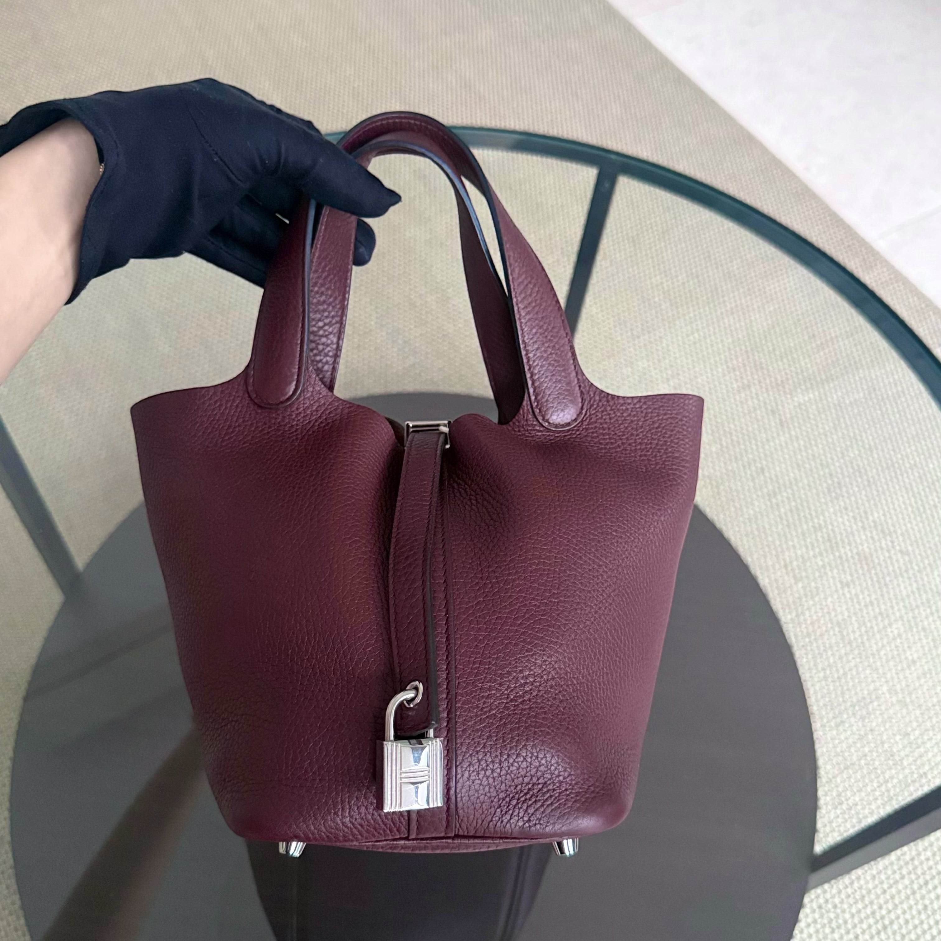 Hermes Picotin 18 - TC Clemence Leather Burgundy Silver Hardware