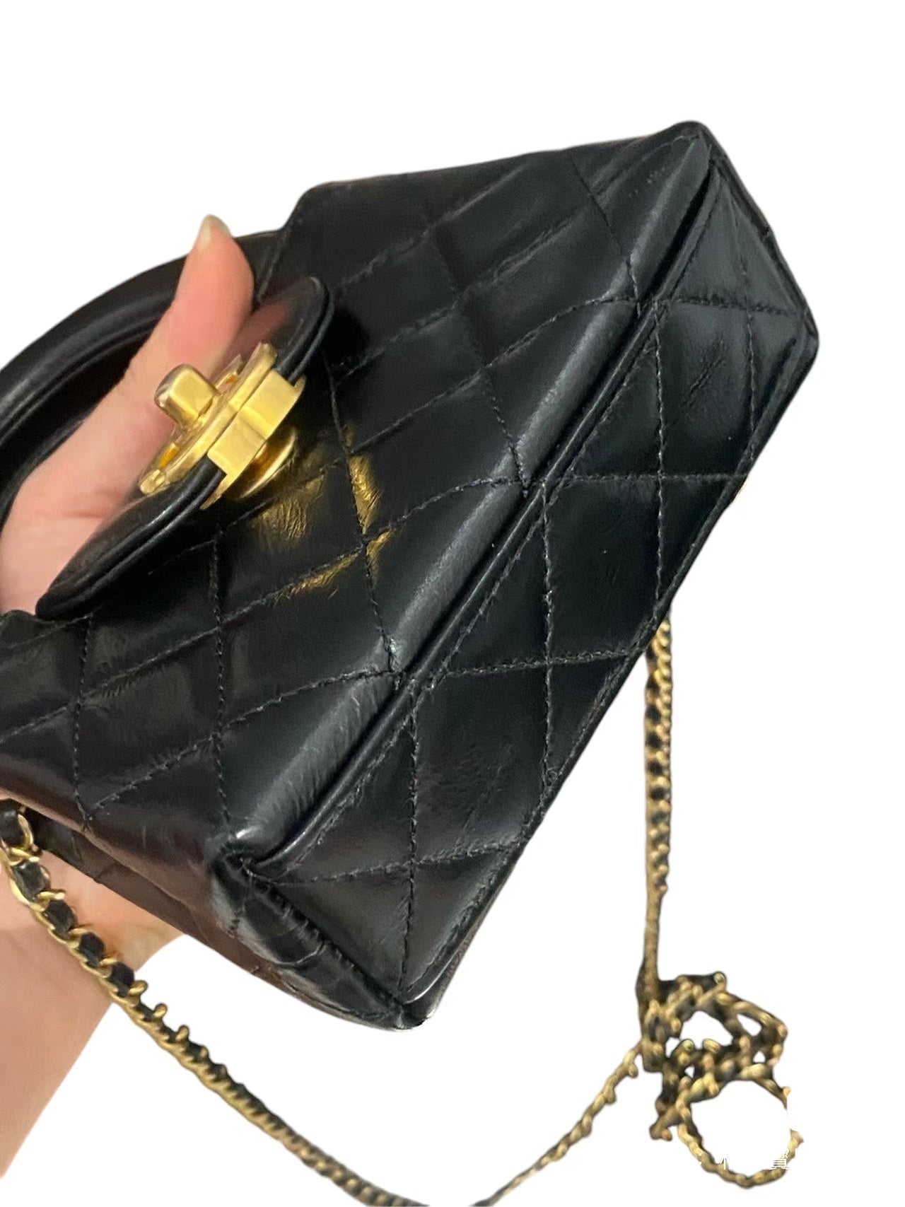 Chanel Micro Kelly Nano Bag in Black Calfskin and Aged Golden Hardware