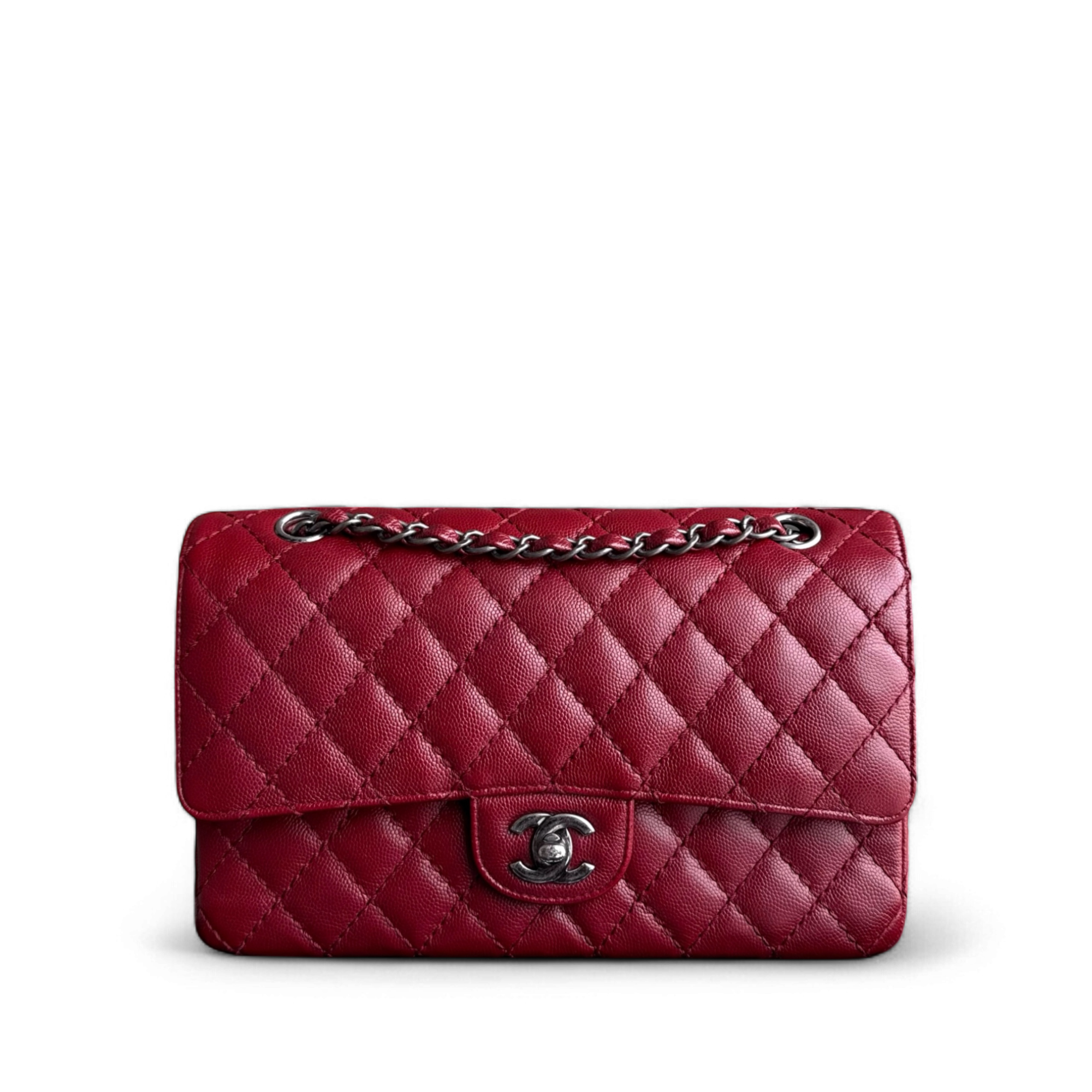 Chanel Classic Flap Medium - Caviar 25CM Quilted Burgundy Dark Red Ruthenium Silver Hardware Series 23