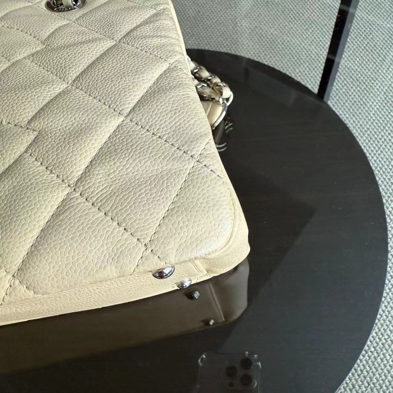 Chanel Petite Timeless Tote - Caviar Quilted Seasonal Beige Silver Hardware Shoulder Bag Series 15