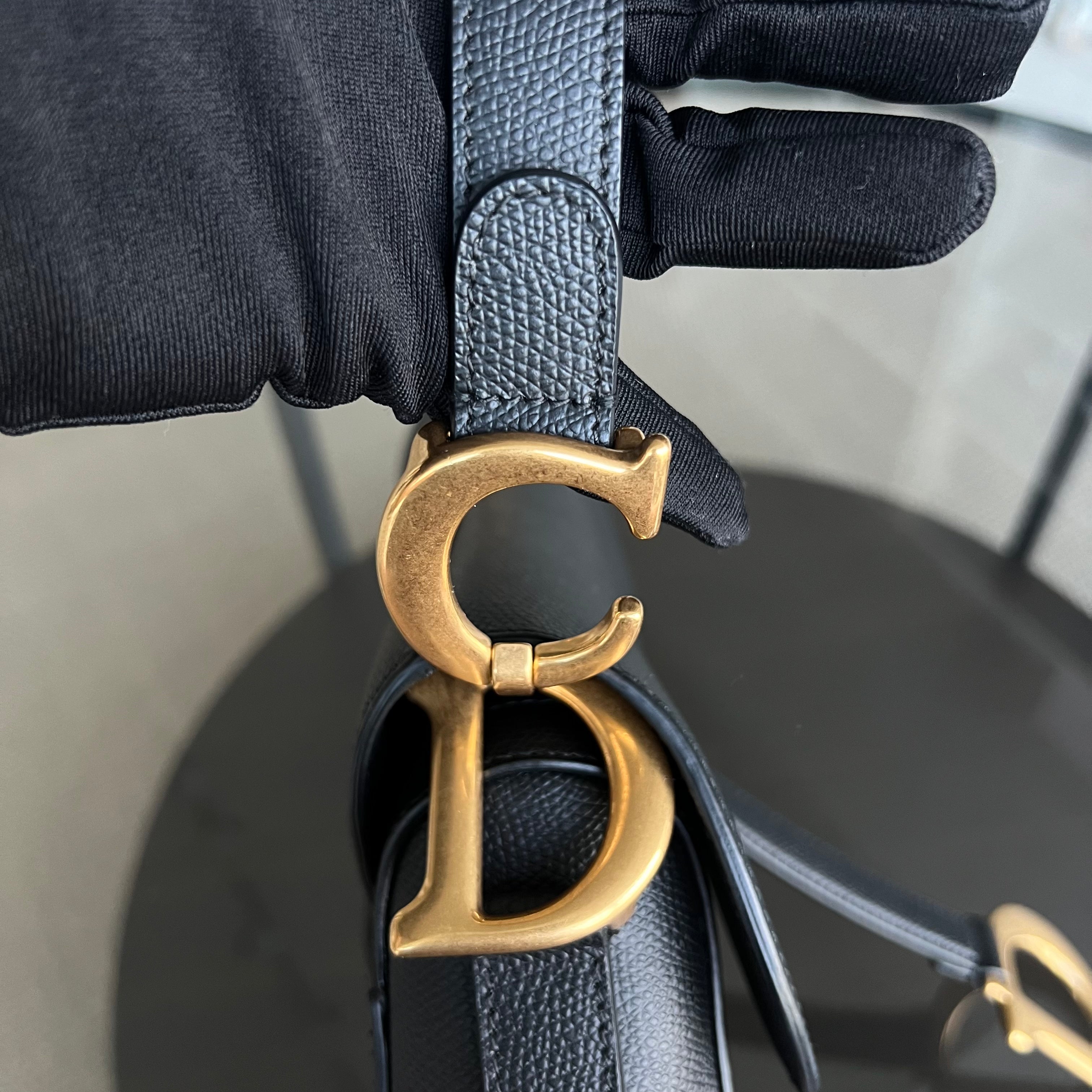 *New Version with Strap* Dior Saddle Medium Grained Calfskin Black Golden Hardware