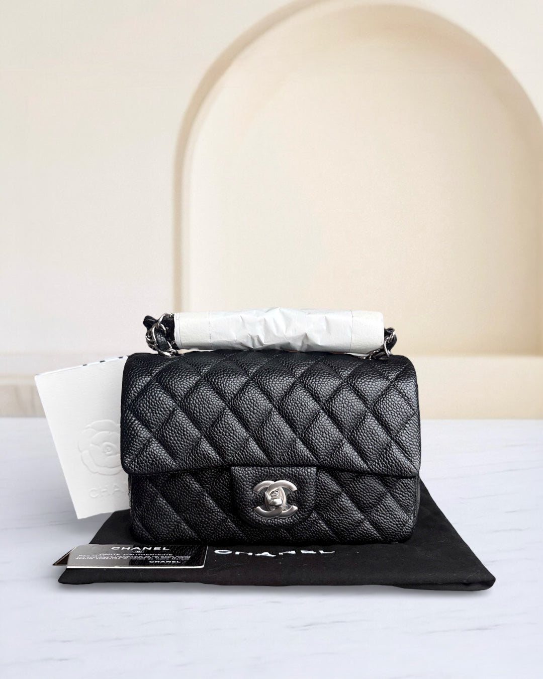 Chanel Caviar Mini Rectangle Classic Flap - 20CM Quilted Black Silver Hardware Series 20