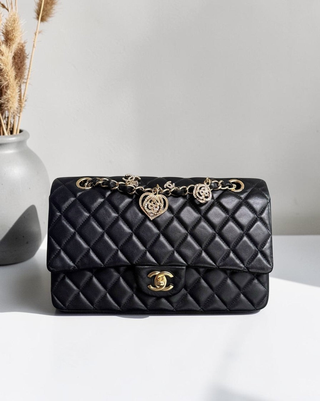 Chanel Classic Flap Medium - Special Valentine Edition 25CM Quilted Lambskin Black Gold Hardware Series 19