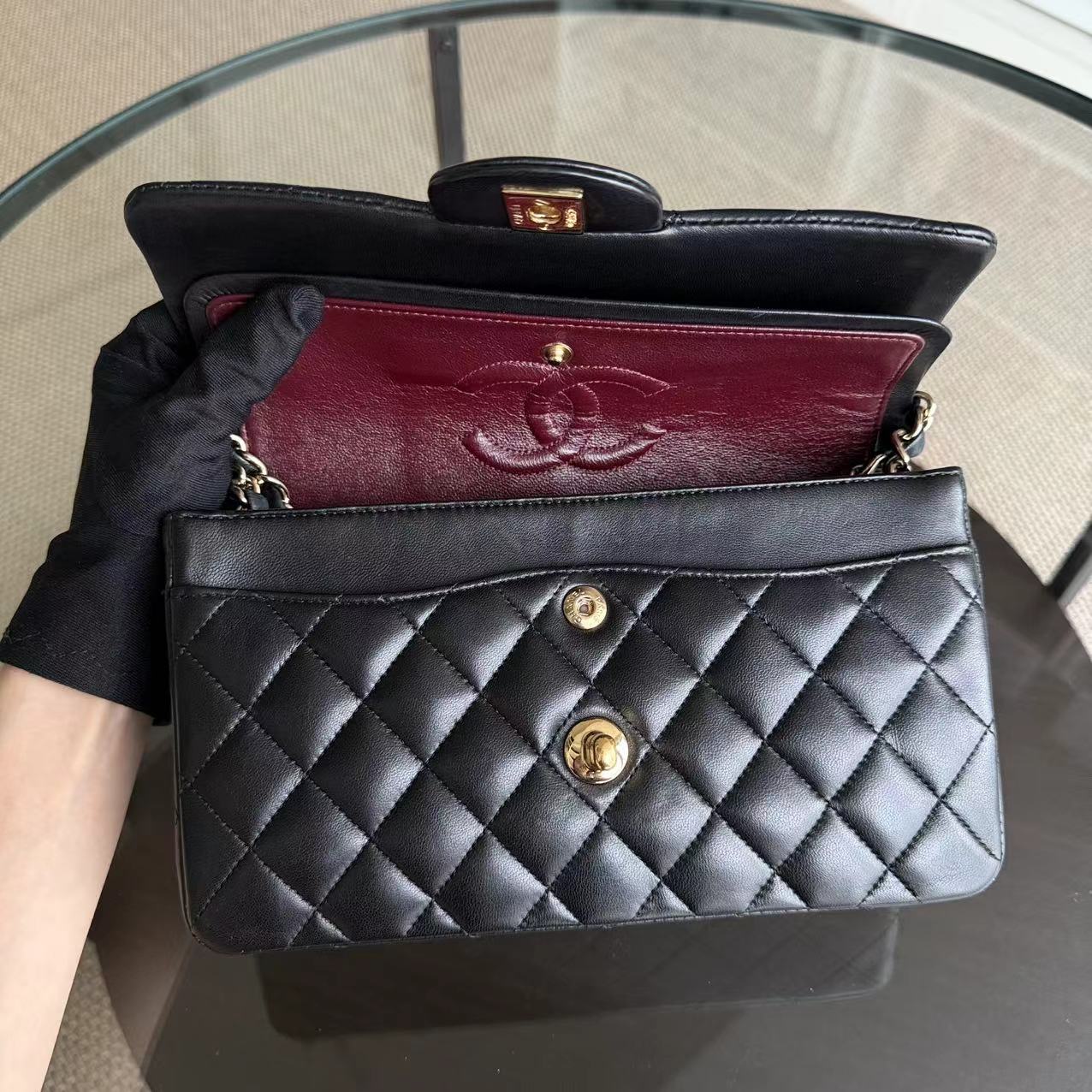 Chanel Classic Flap Small - 23CM Quilted Lambskin Black Gold Hardware Series 12