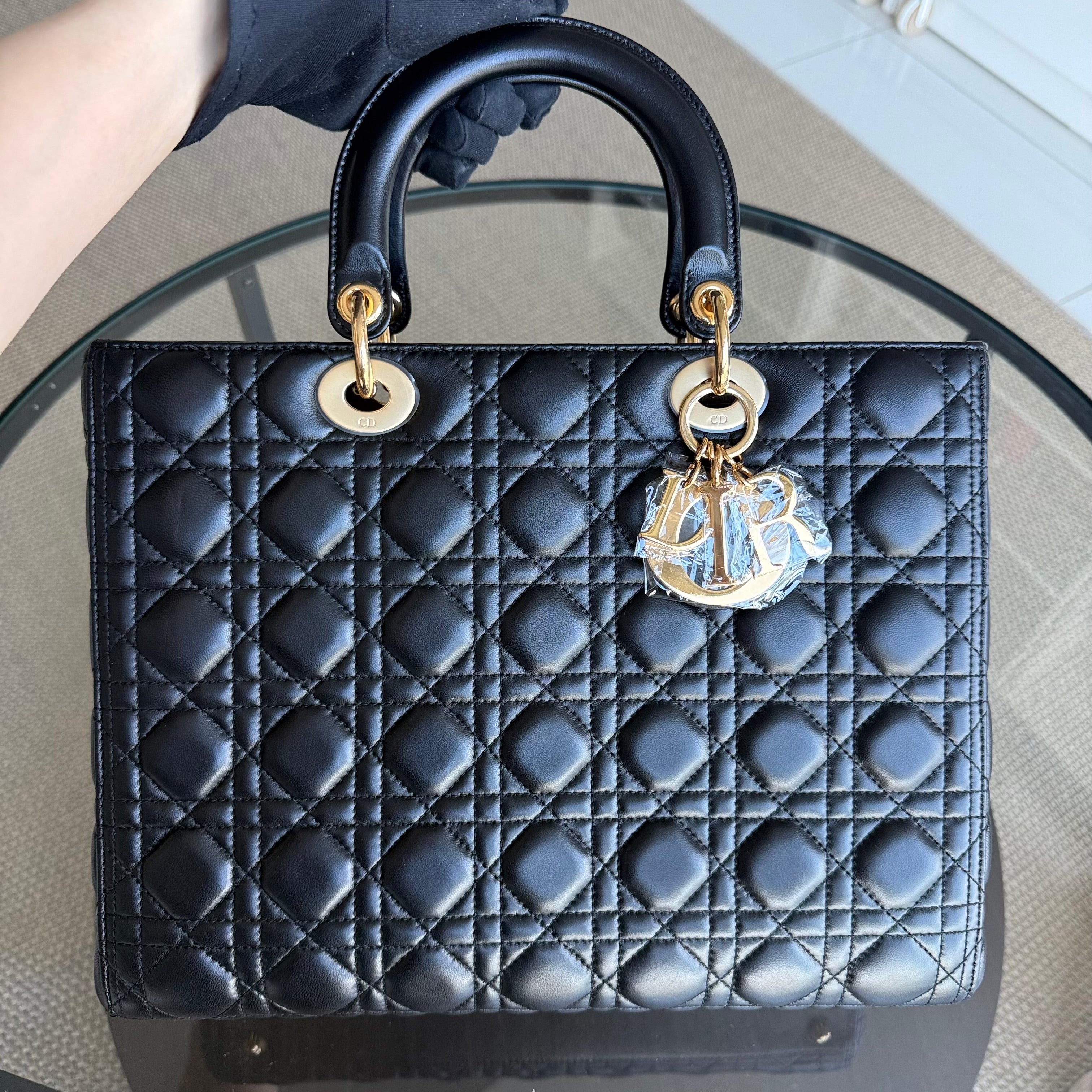 DIor Lady Large - Cannage Lambskin Black Gold Hardware NO STRAP