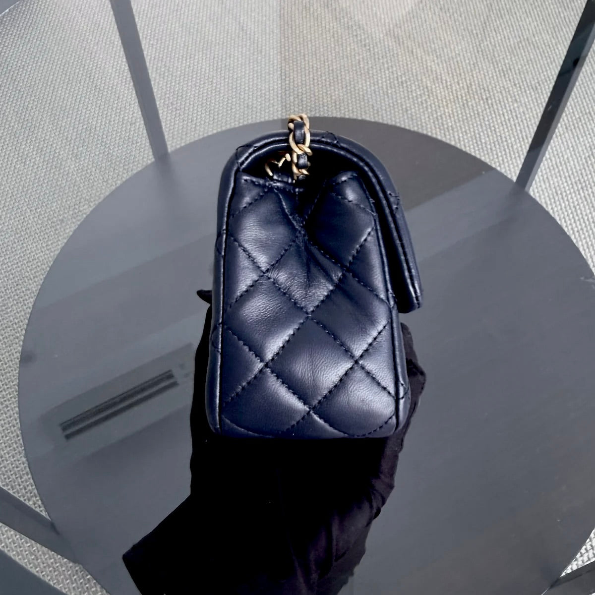 Chanel Classic Flap Mini - 20CM Rectangle Pearl Crush Quilted Lambskin Dark Blue Gold Hardware Series 30