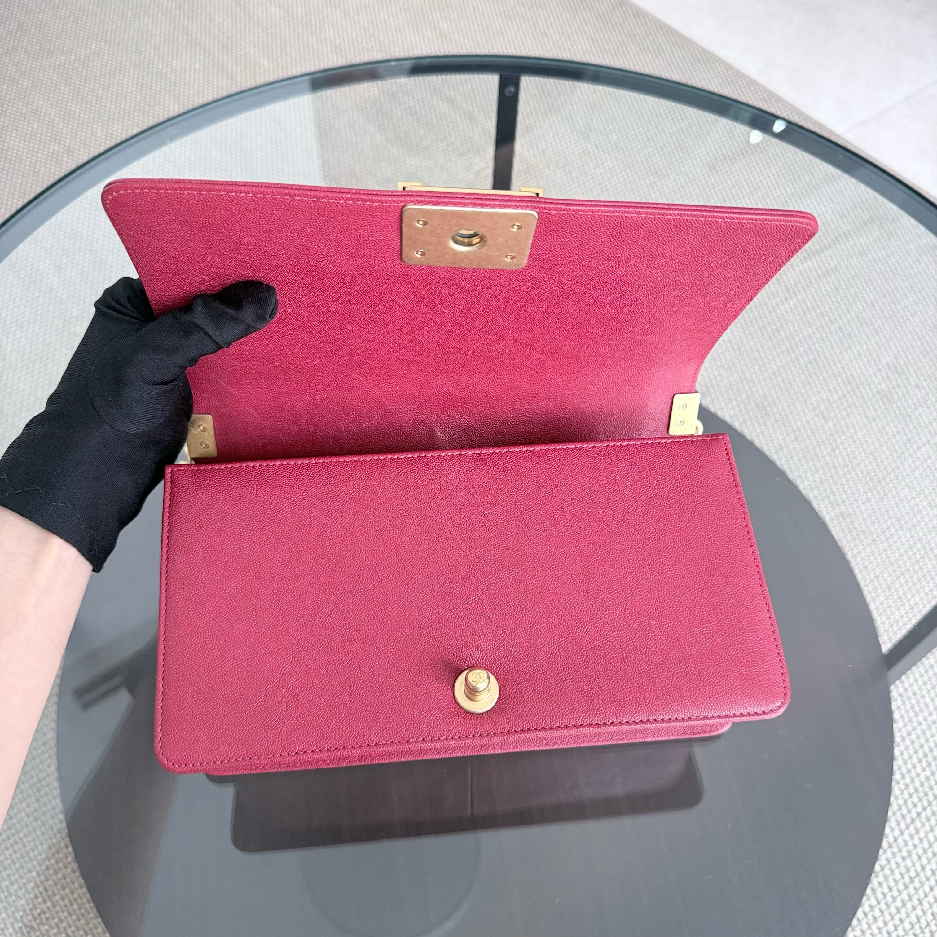 Chanel Boy Medium - Caviar 25CM Quilted Red Gold Hardware Series 27