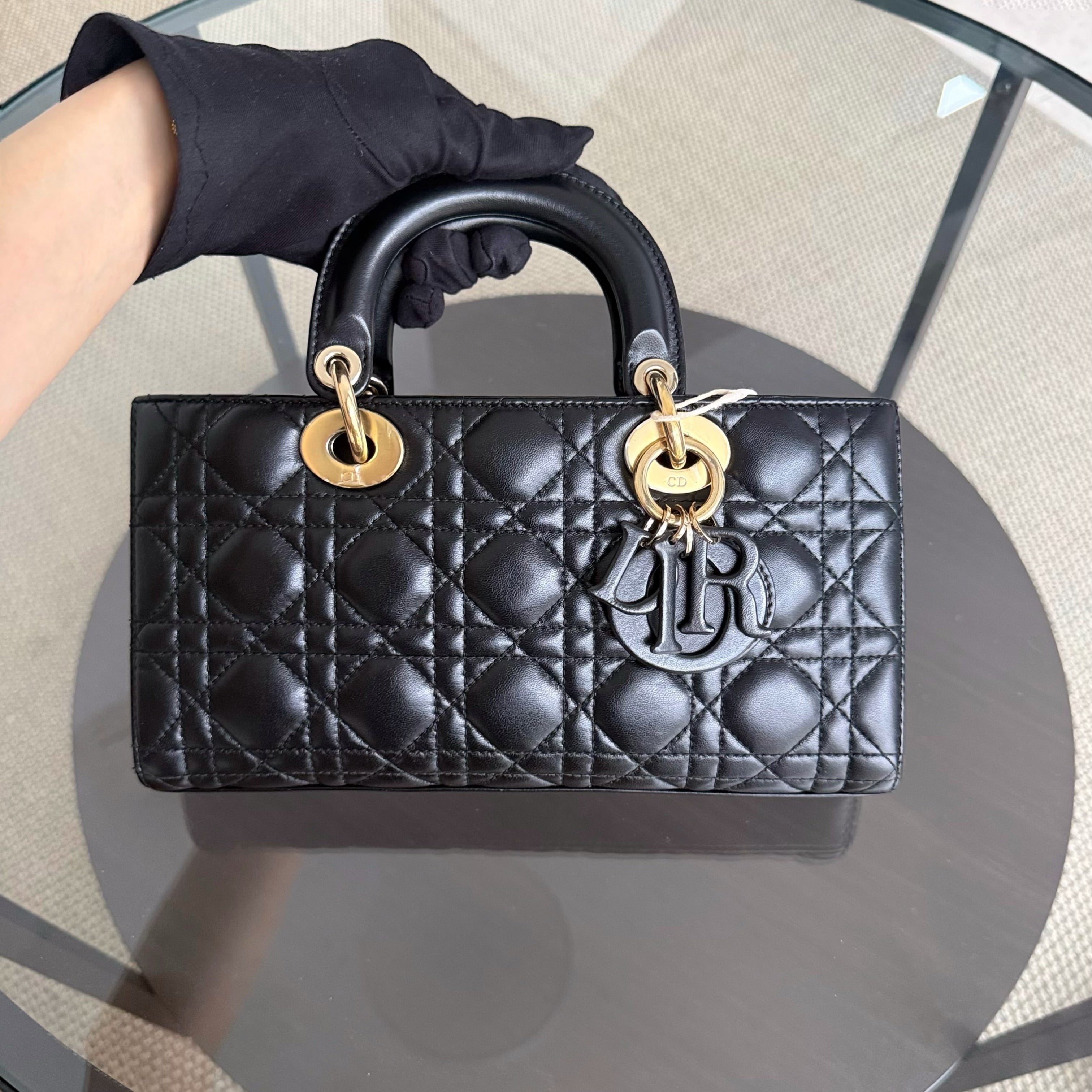 Dior D-Joy Medium - Cannage Lambskin Black Gold Hardware