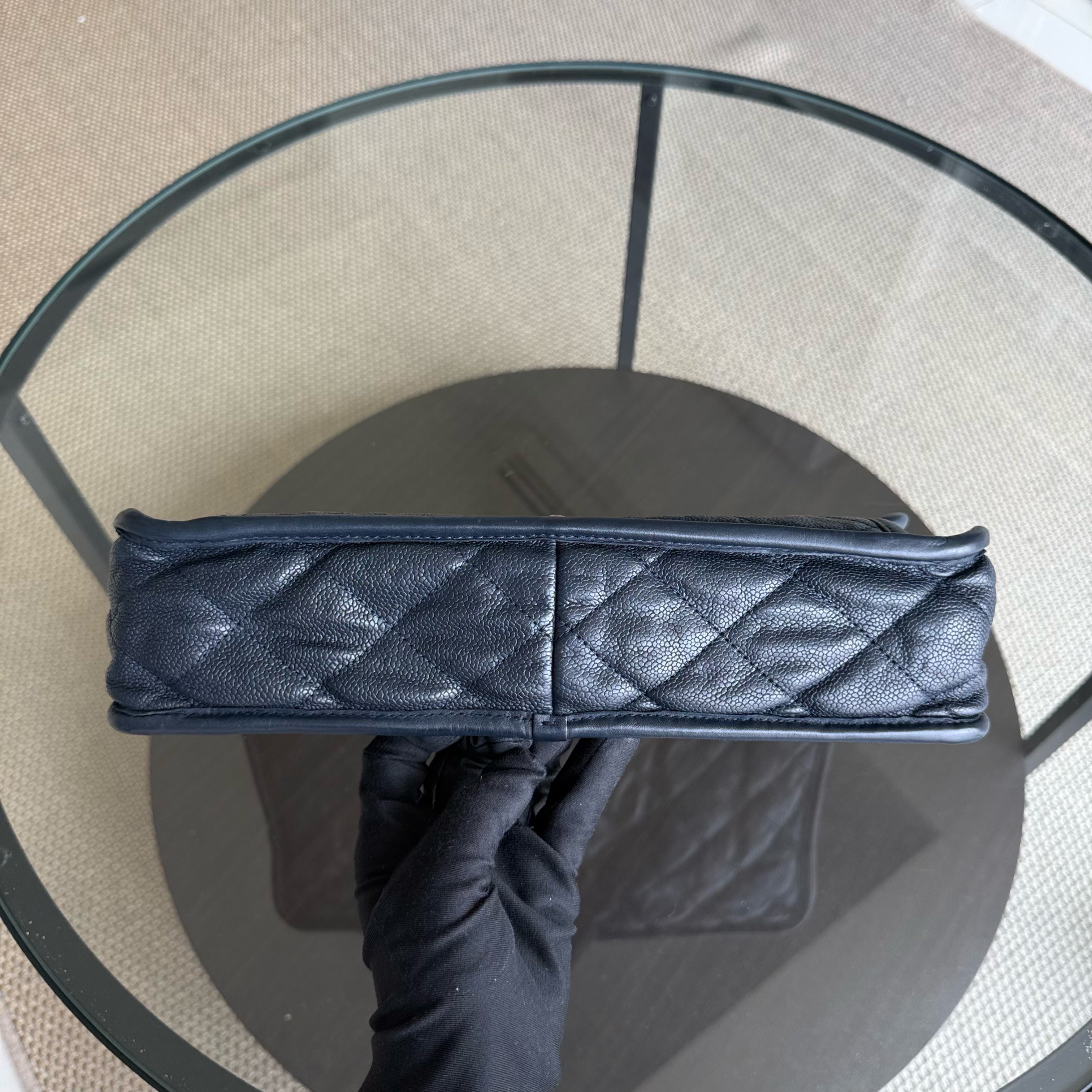Chanel Seasonal Flap French Riviera Jumbo - Caviar 30CM Quilted Calfskin Dark Blue Silver Hardware Series 19