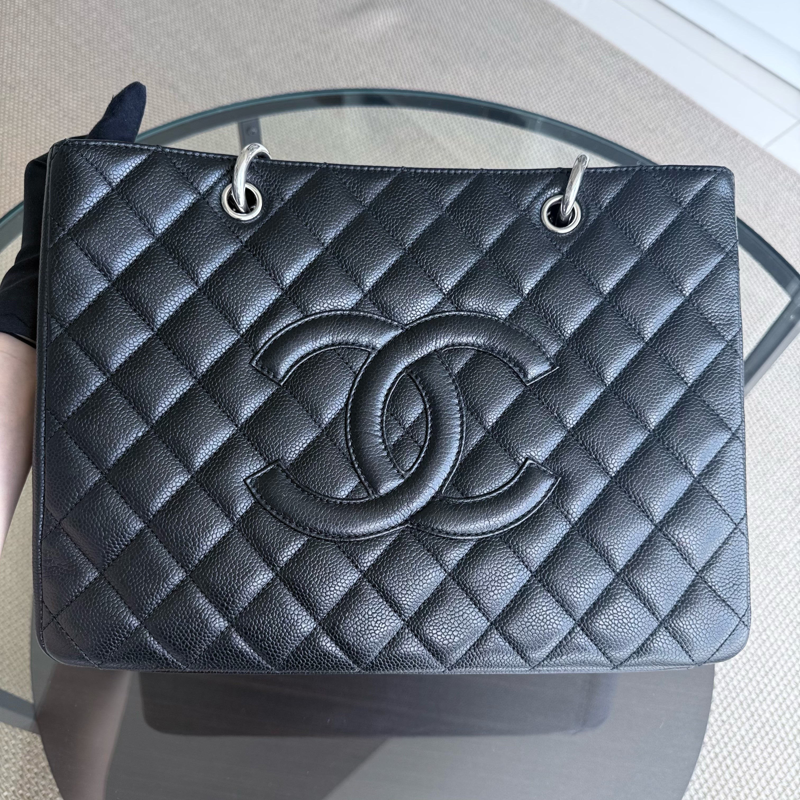 Chanel GST Grand Shopping Tote - Caviar Quilted Black Silver Hardware Series 13