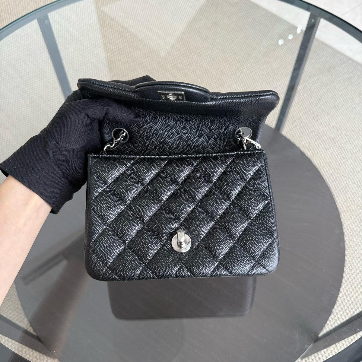 Chanel Classic Flap Mini Square - Caviar Quilted Black Silver Hardware Series 24