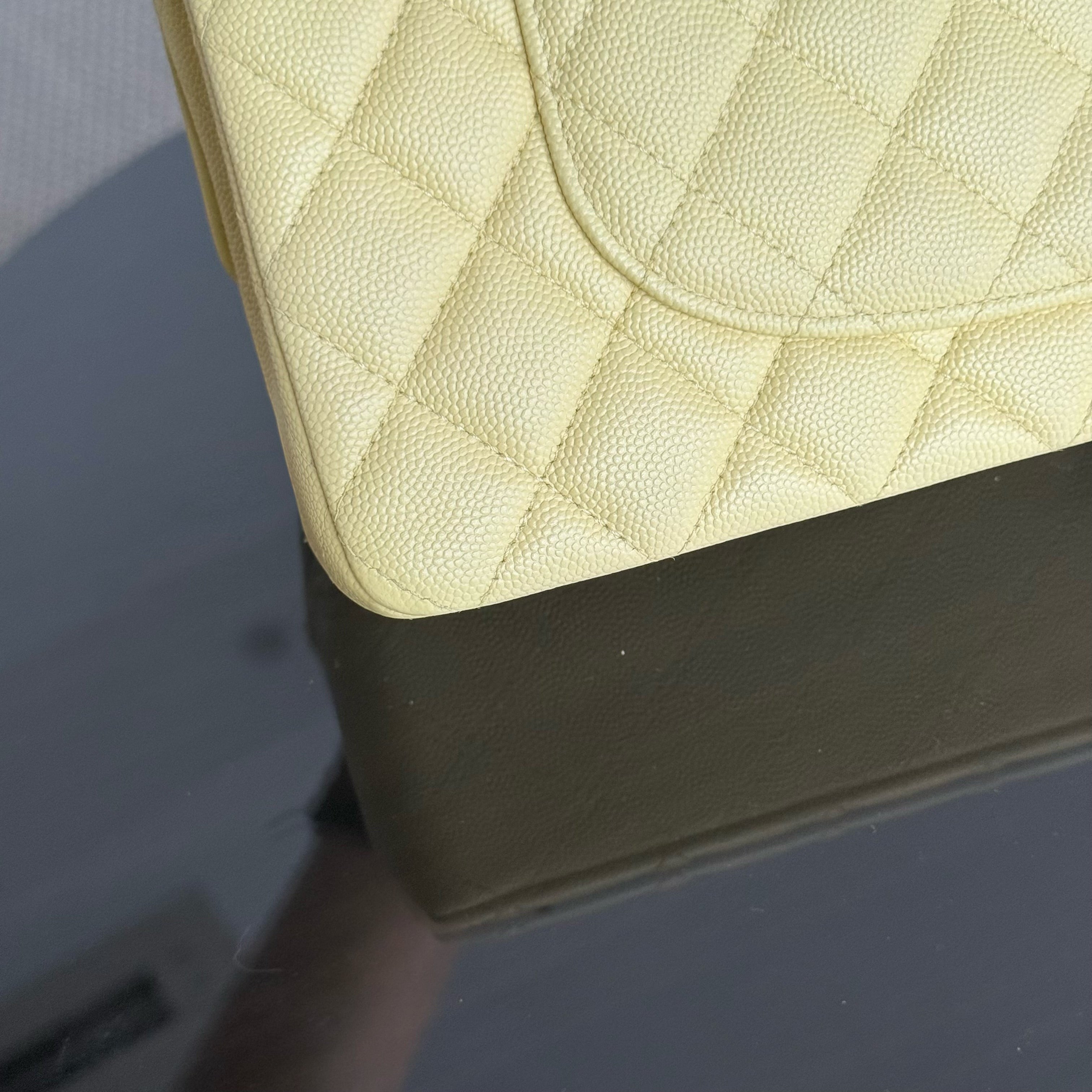 Chanel Classic Flap Medium - Caviar Quilted Light Yellow Silver Hardware Series 25