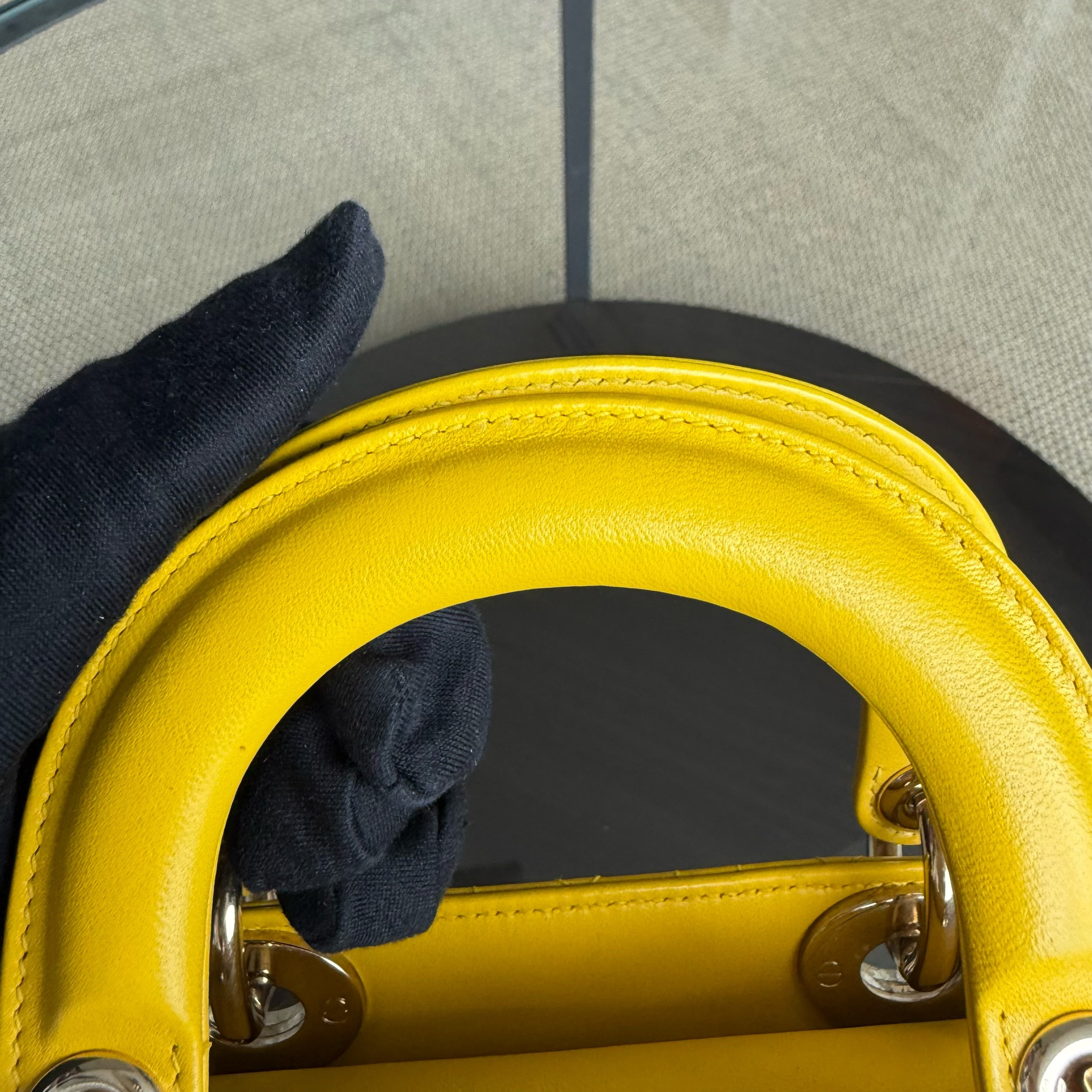 Dior Lady Mini - Cannage Lambskin Yellow Silver Hardware Adjustable Strap