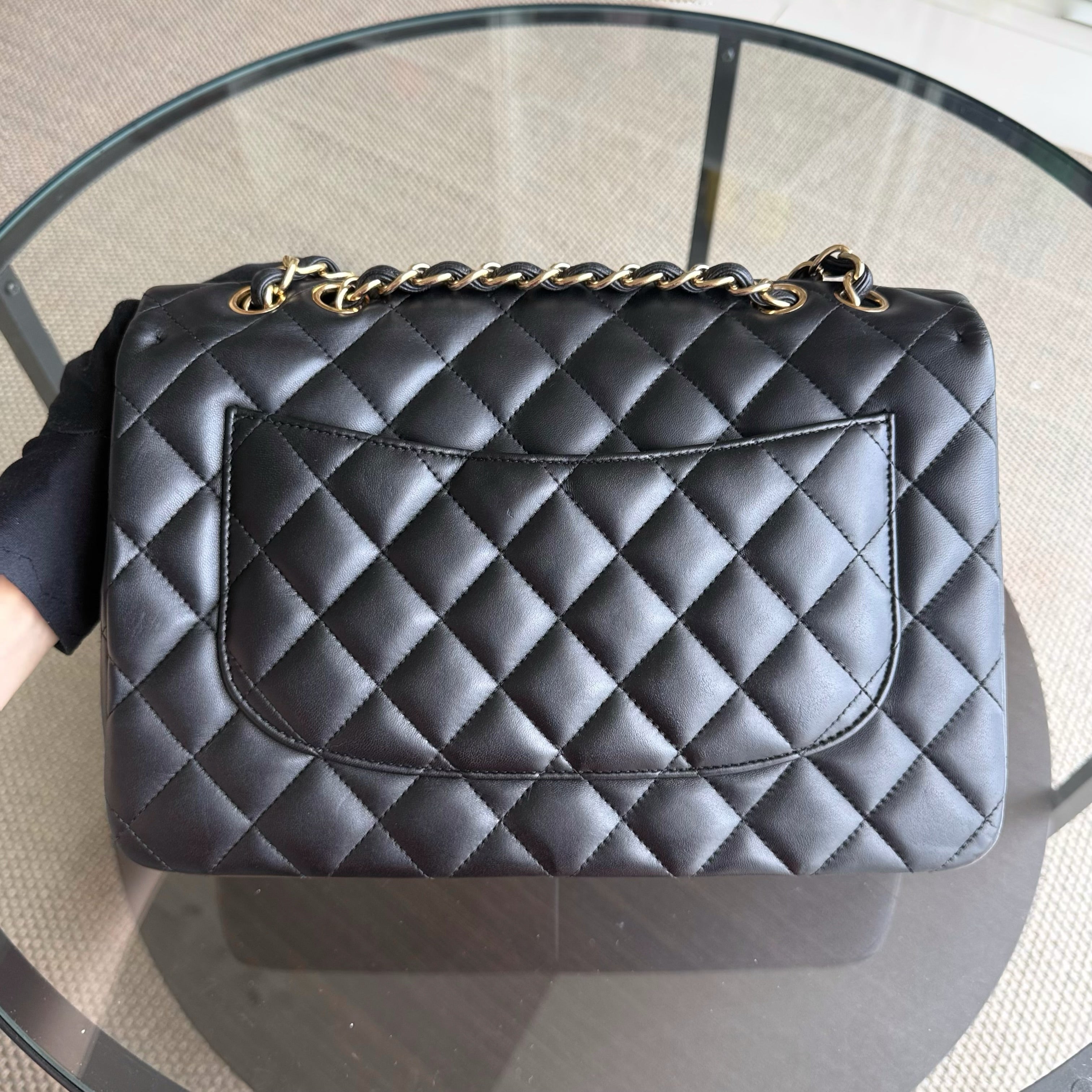 Chanel Classic Flap Jumbo - 30CM Single Flap Quilted Lambskin Black Gold Hardware Series 14