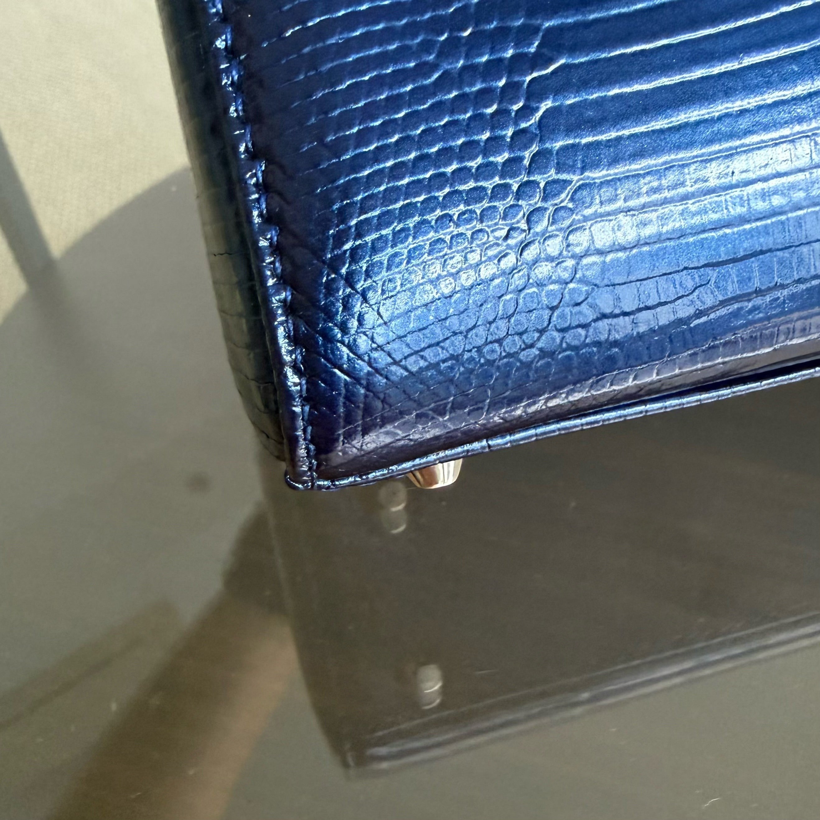 Dior Lady Mini - Exotic Lizard Dark Blue Silver Hardware