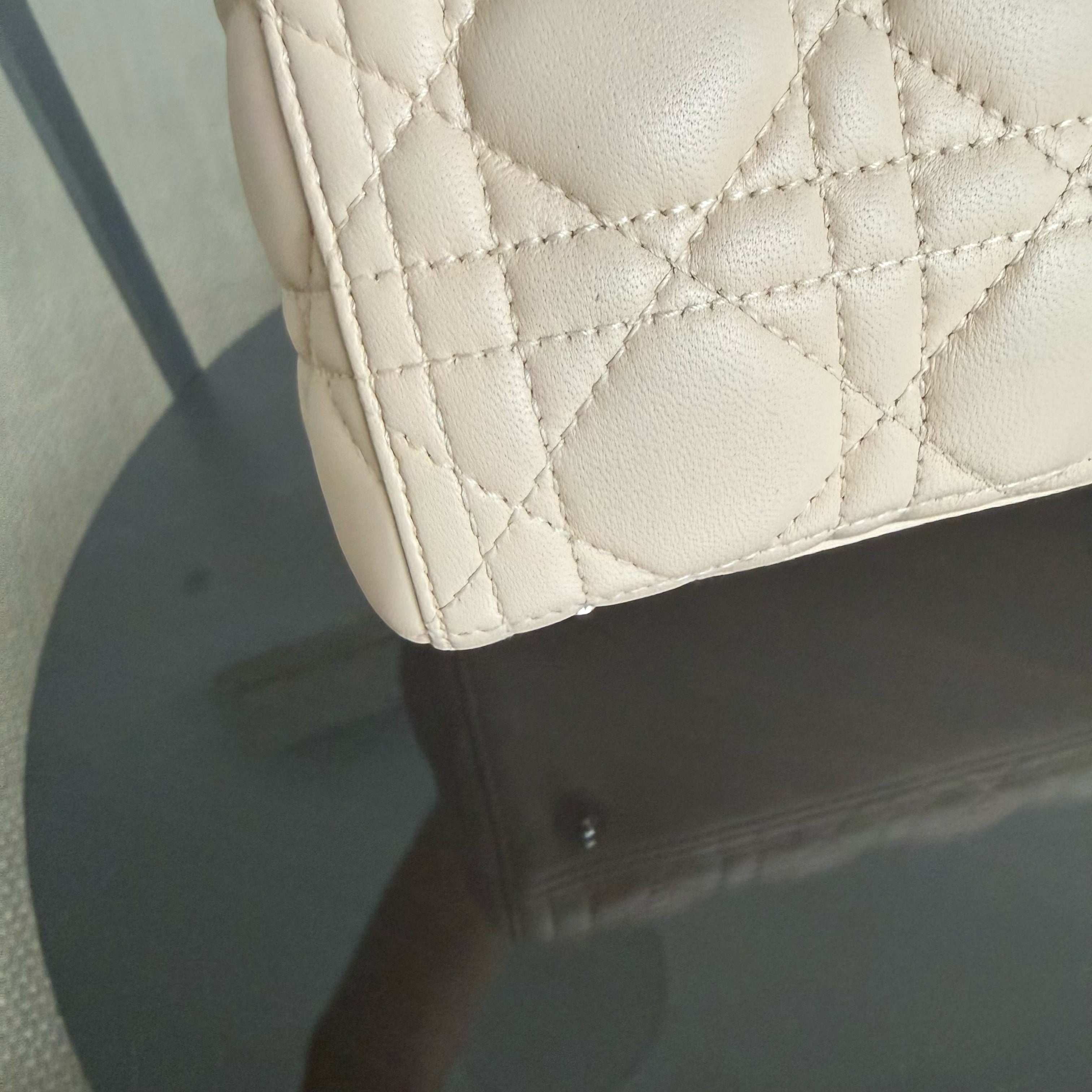 Dior Lady Large - Cannage Lambskin Beige Silver Hardware